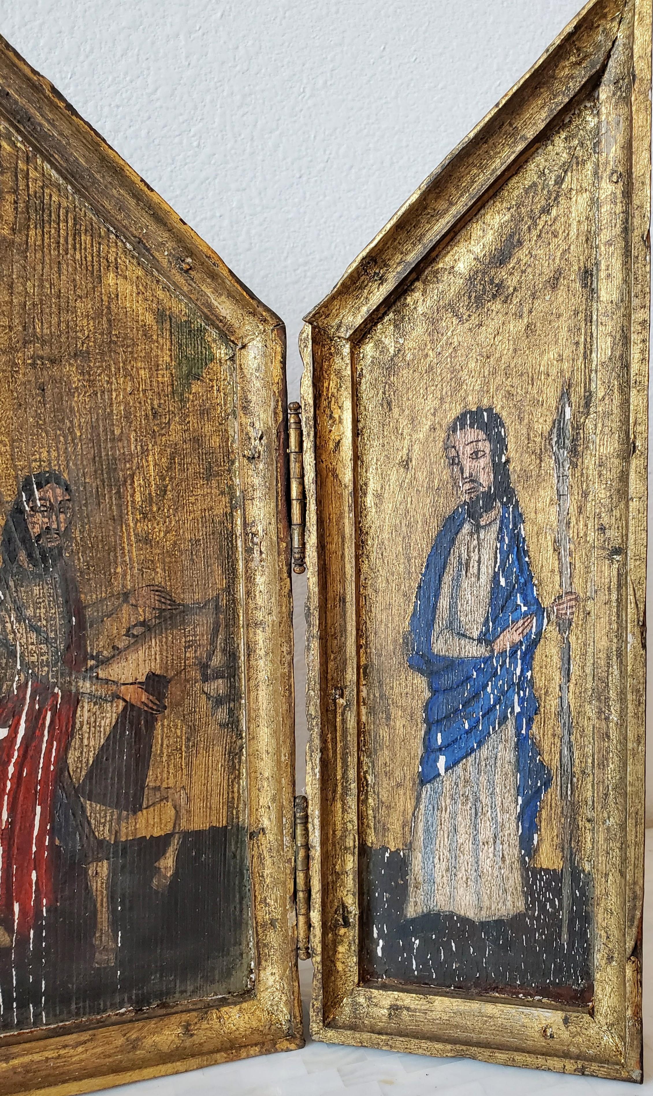 Triptyque d'autel religieux peint à la main du 19e siècle Icône Art ecclésiastique en vente 6