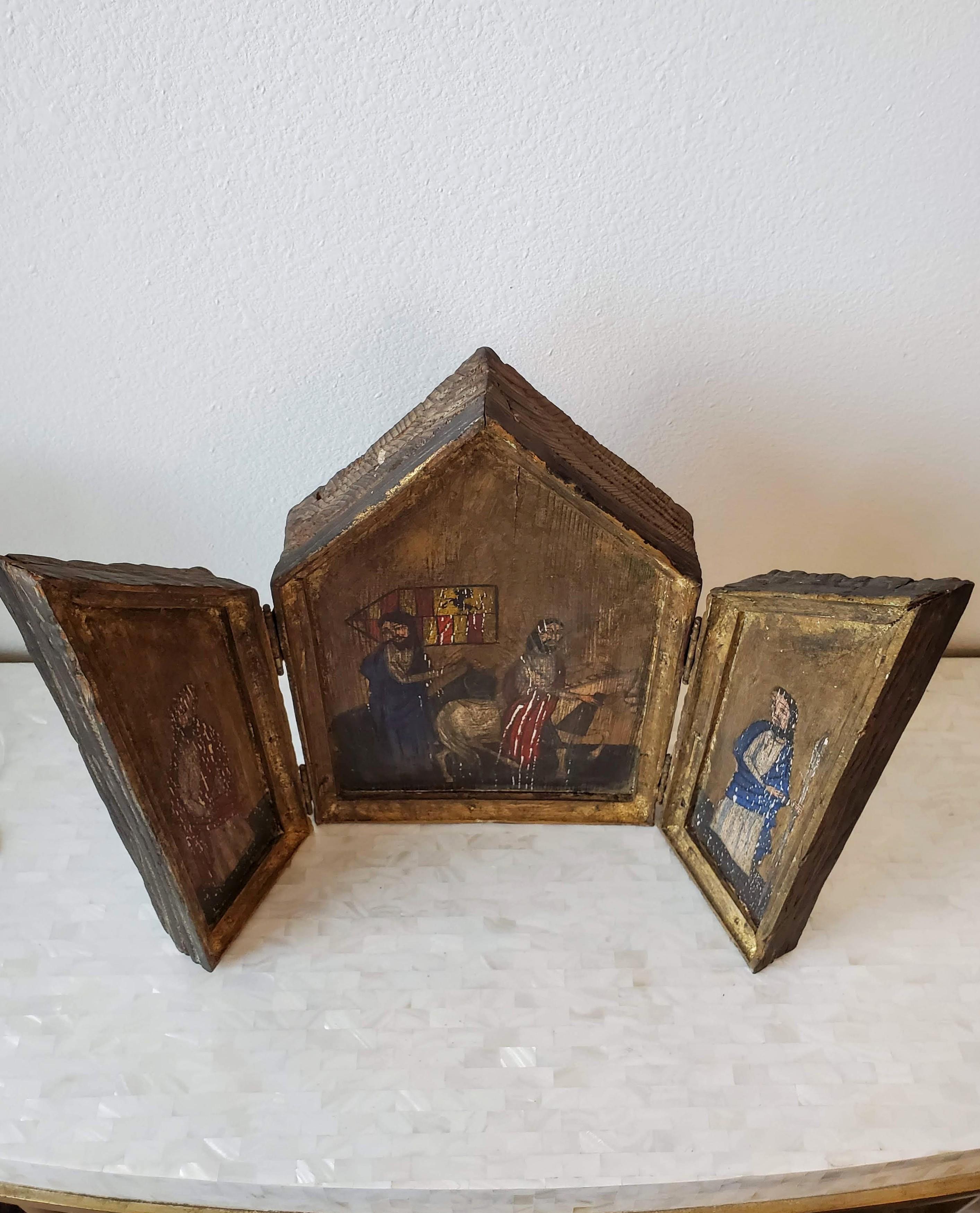 19th Century Religious Hand-Painted Altar Triptych Icon Ecclesiastical Art 6