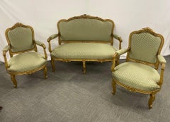 19th Century Giltwood Settee, Canape Pr Fauteuils, Louis XV, Durand, Scalamandre