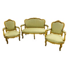 19th Century Giltwood Settee, Canape Pr Fauteuils, Louis XV, Durand, Scalamandre 19th Century Giltwood Settee, Canape Pr Fauteuils, Louis XV, Durand, Scalamandre