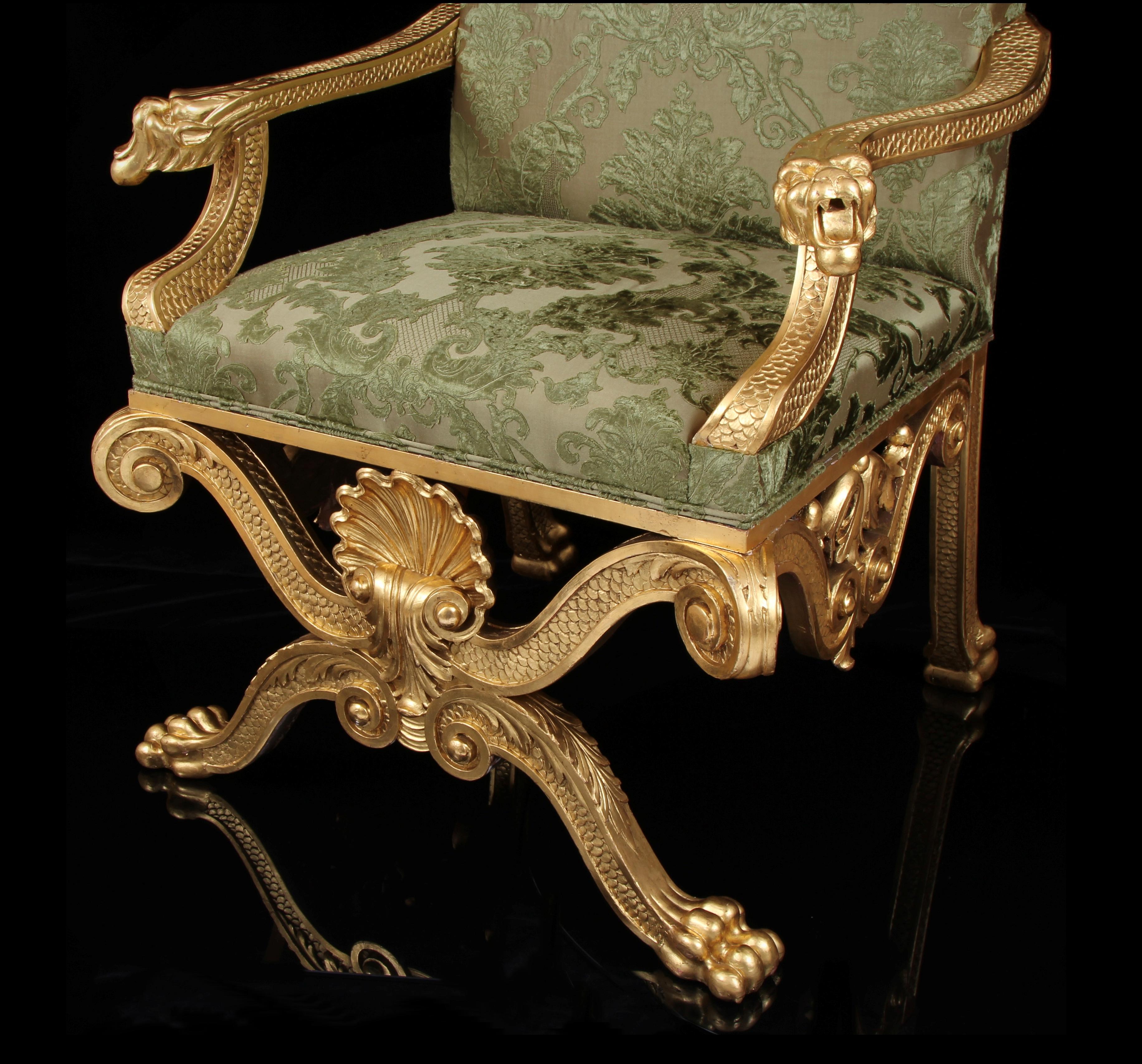 George II 19th Century Giltwood Throne Armchair, design attributed to William Kent For Sale