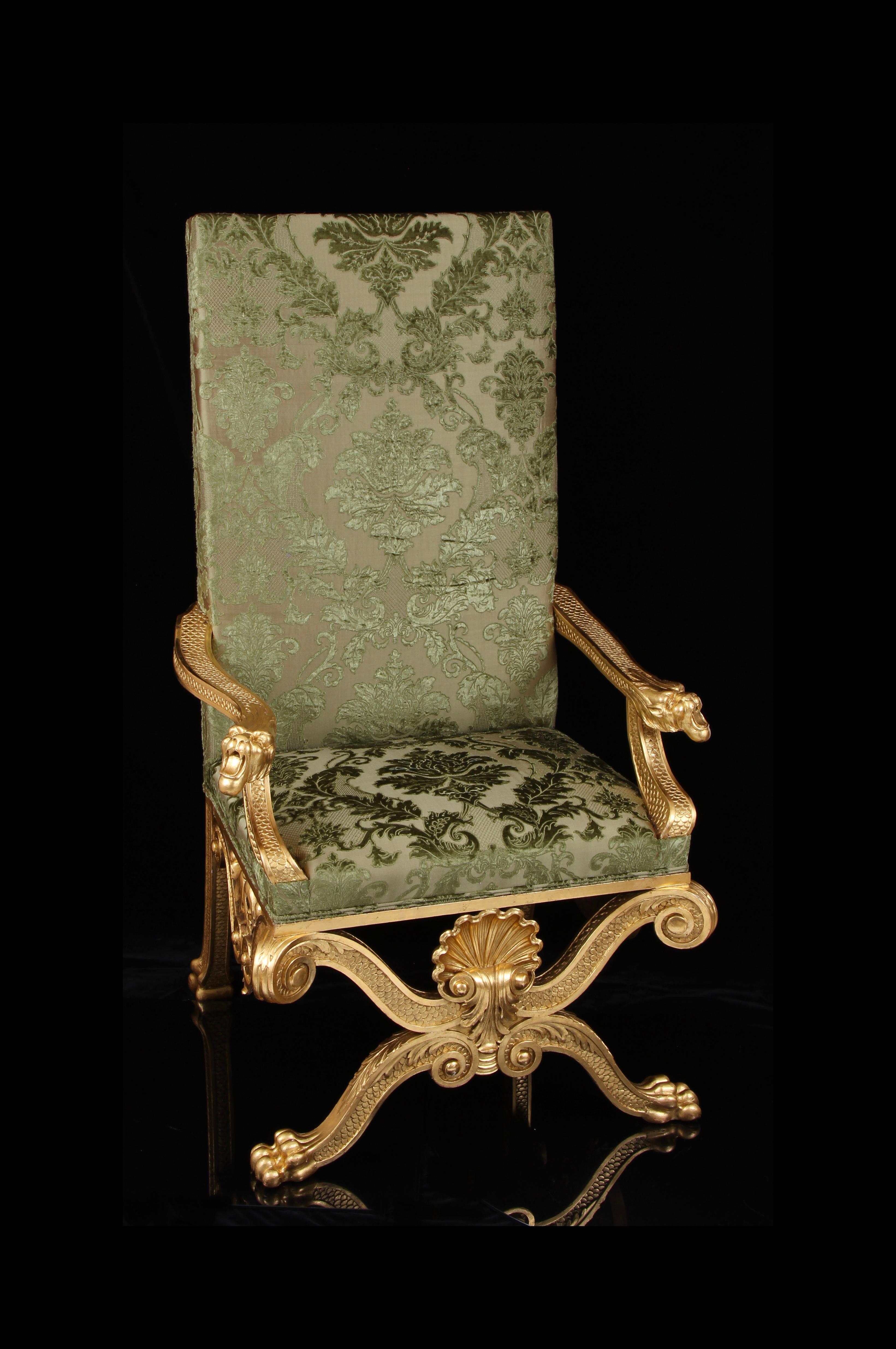 English 19th Century Giltwood Throne Armchair, design attributed to William Kent For Sale