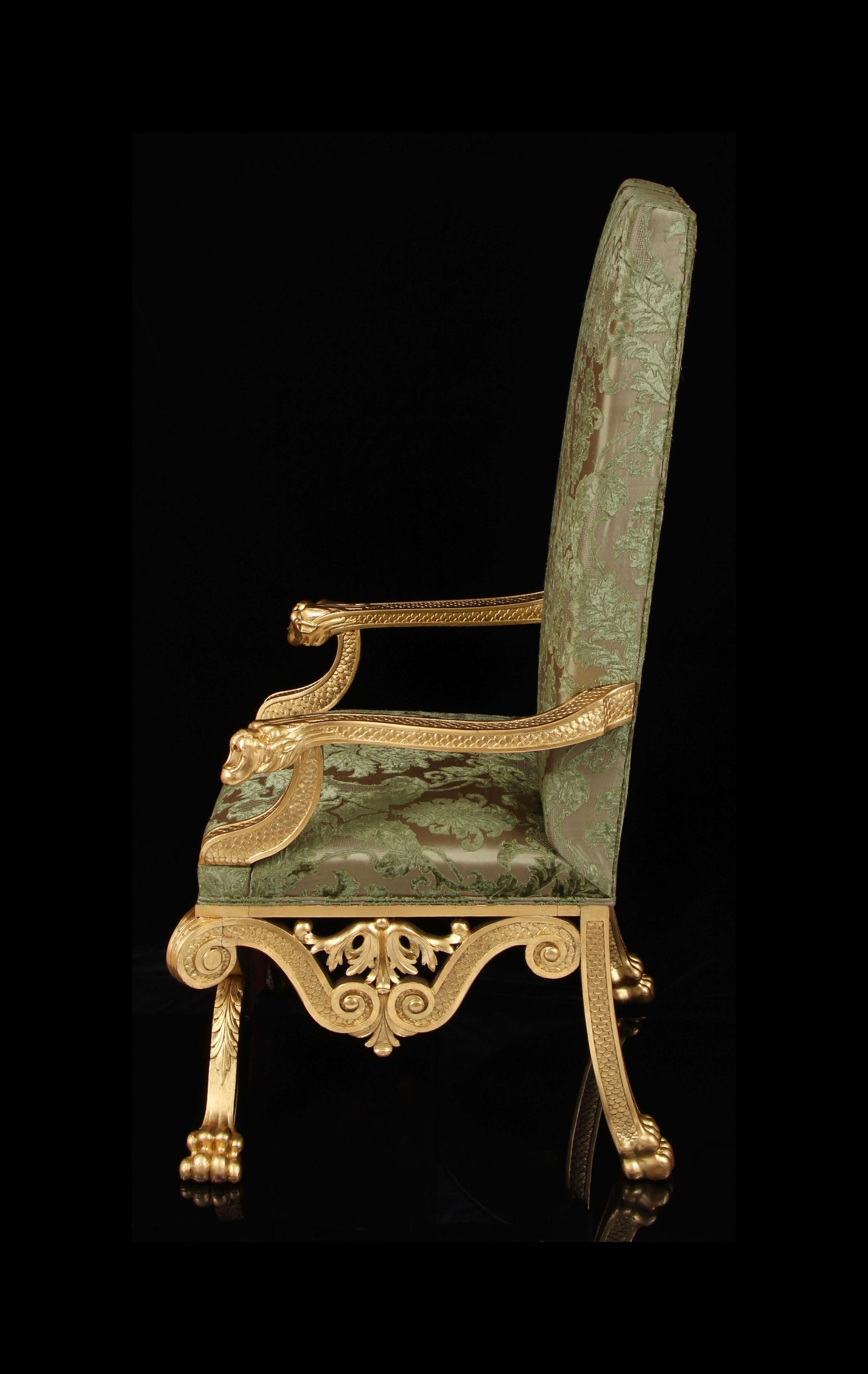 19th Century Giltwood Throne Armchair, design attributed to William Kent In Good Condition For Sale In London, by appointment only