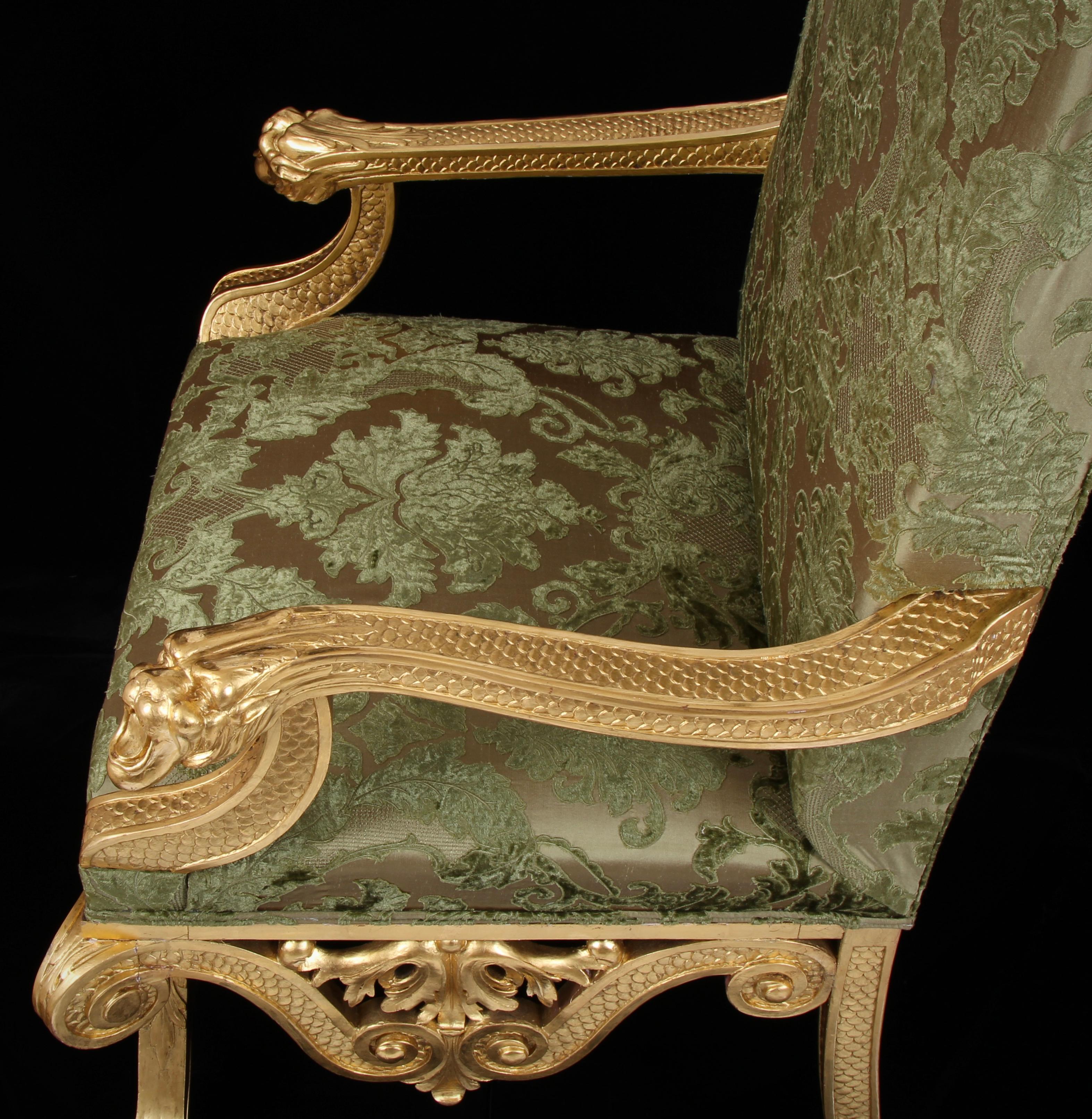19th Century Giltwood Throne Armchair, design attributed to William Kent For Sale 1