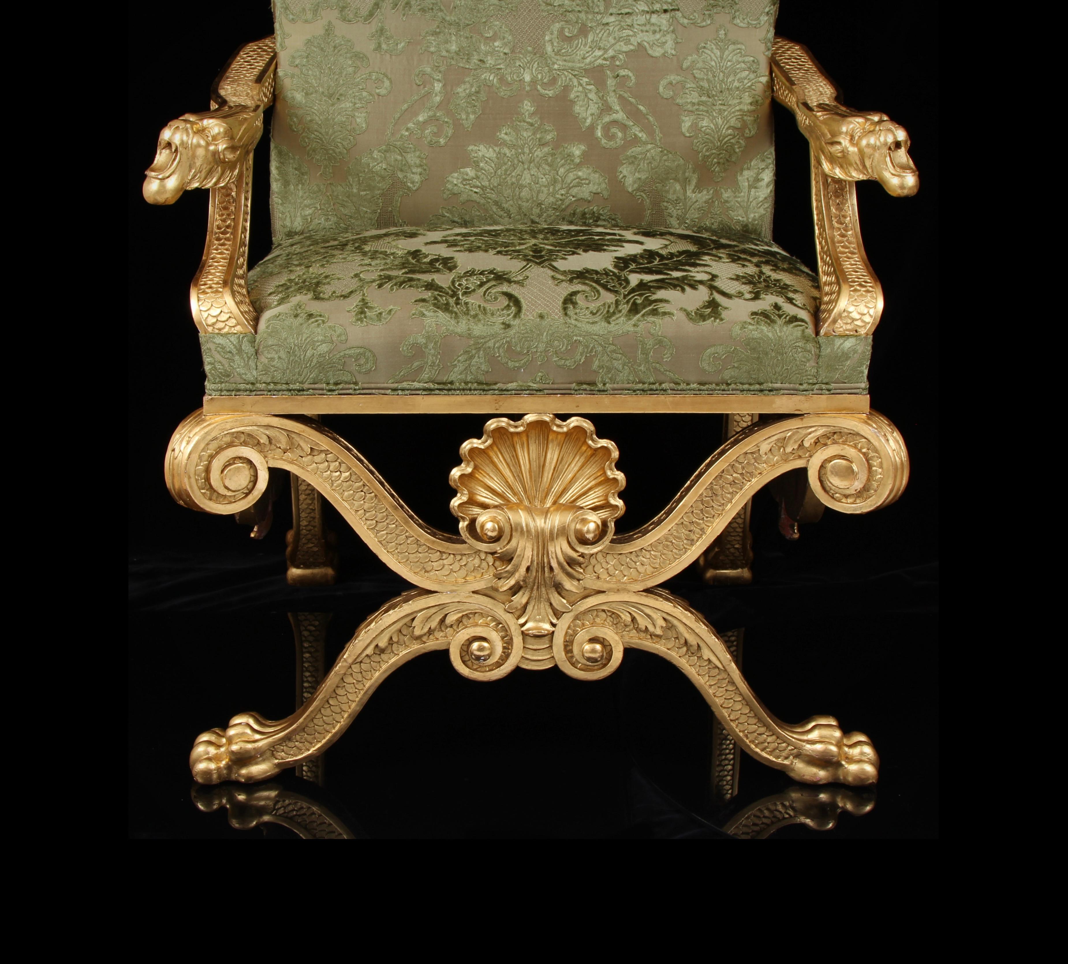 Bois doré Fauteuil trône du 19ème siècle, design attribué à William Kent en vente