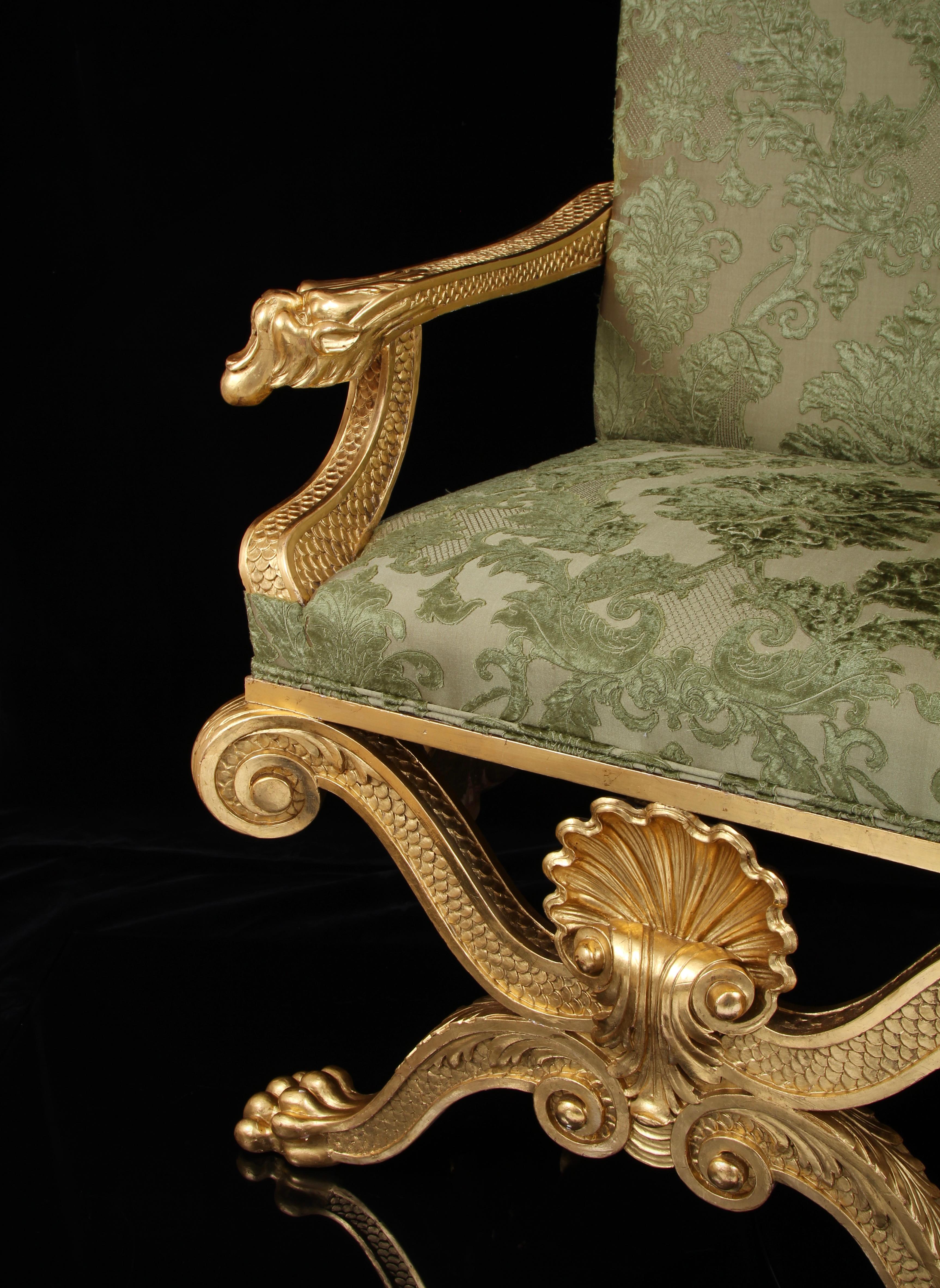 19th Century Giltwood Throne Armchair, design attributed to William Kent For Sale 3