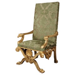 Poltrona a trono in legno dorato del XIX secolo, disegno attribuito a William Kent