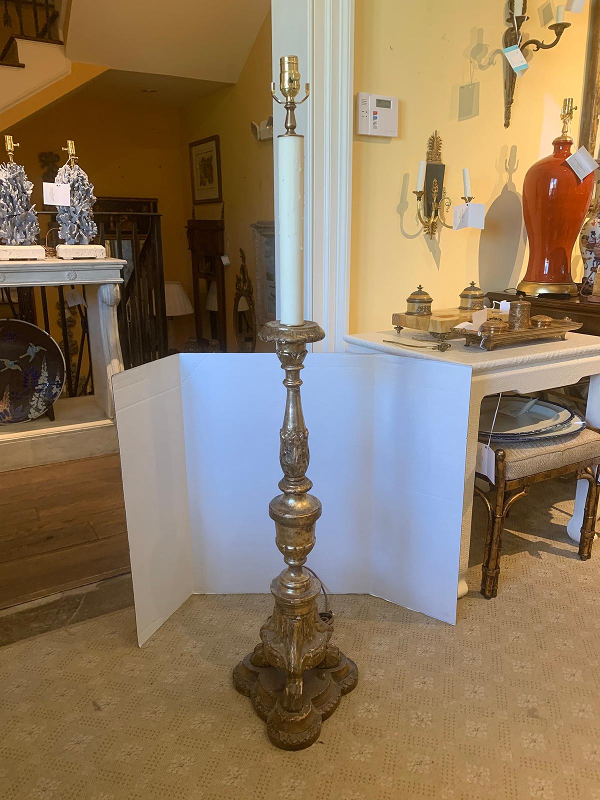 19th century giltwood torchiere or pricket as floor lamp
New wiring.