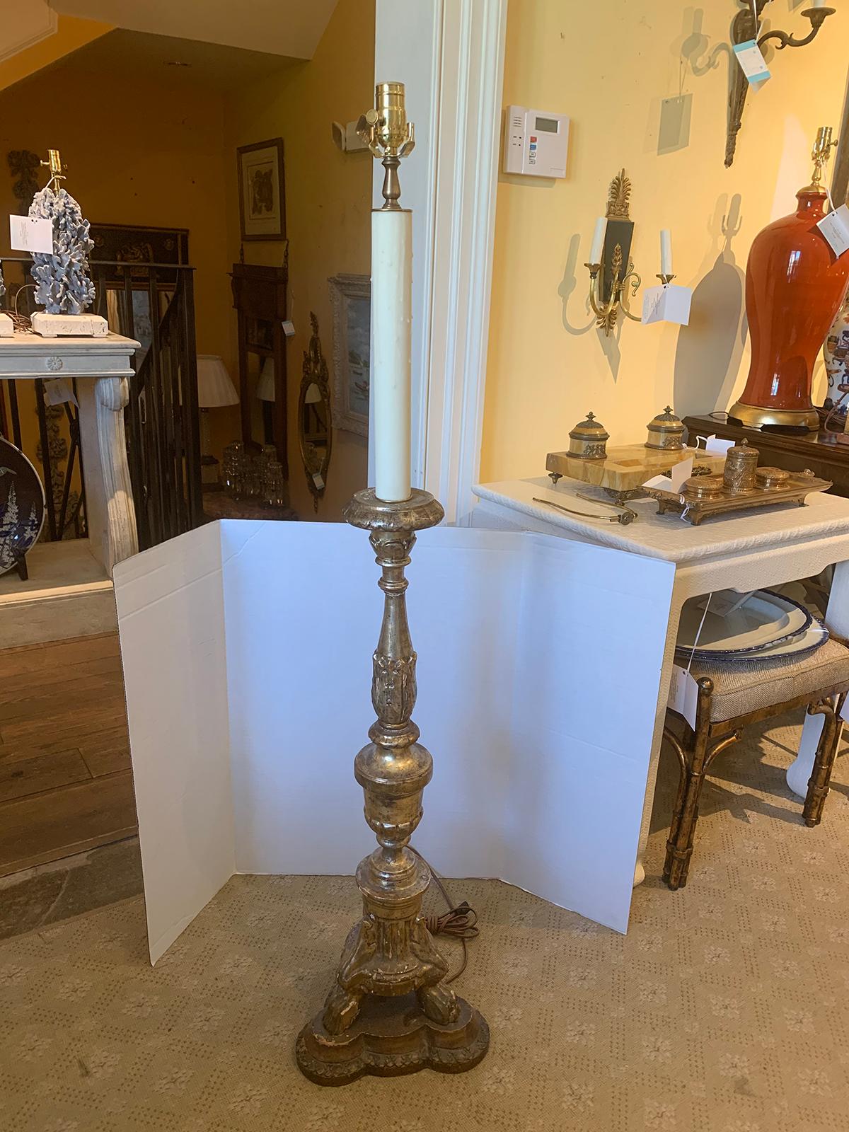 19th Century Giltwood Torchiere or Pricket as Floor Lamp In Good Condition For Sale In Atlanta, GA