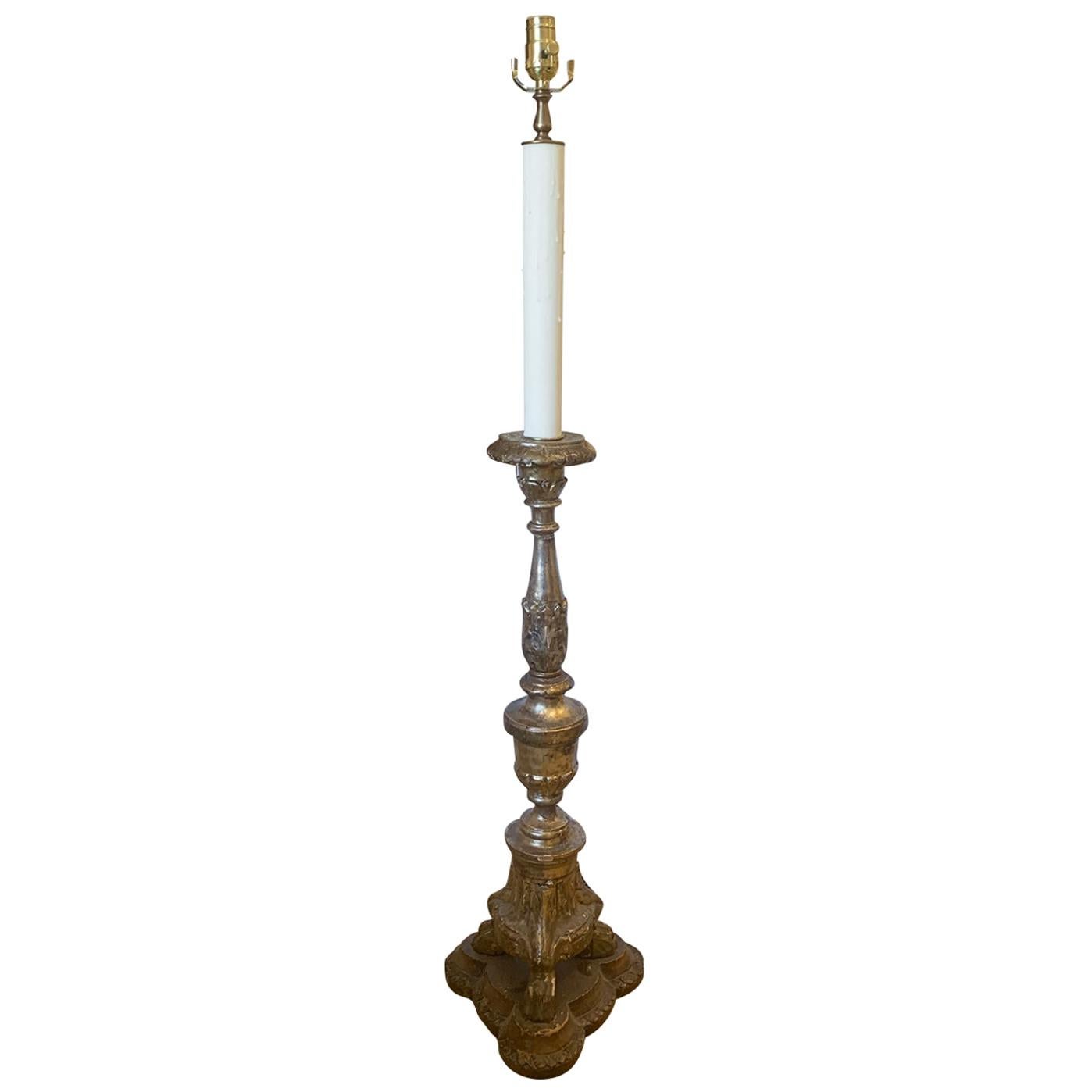 19th Century Giltwood Torchiere or Pricket as Floor Lamp For Sale
