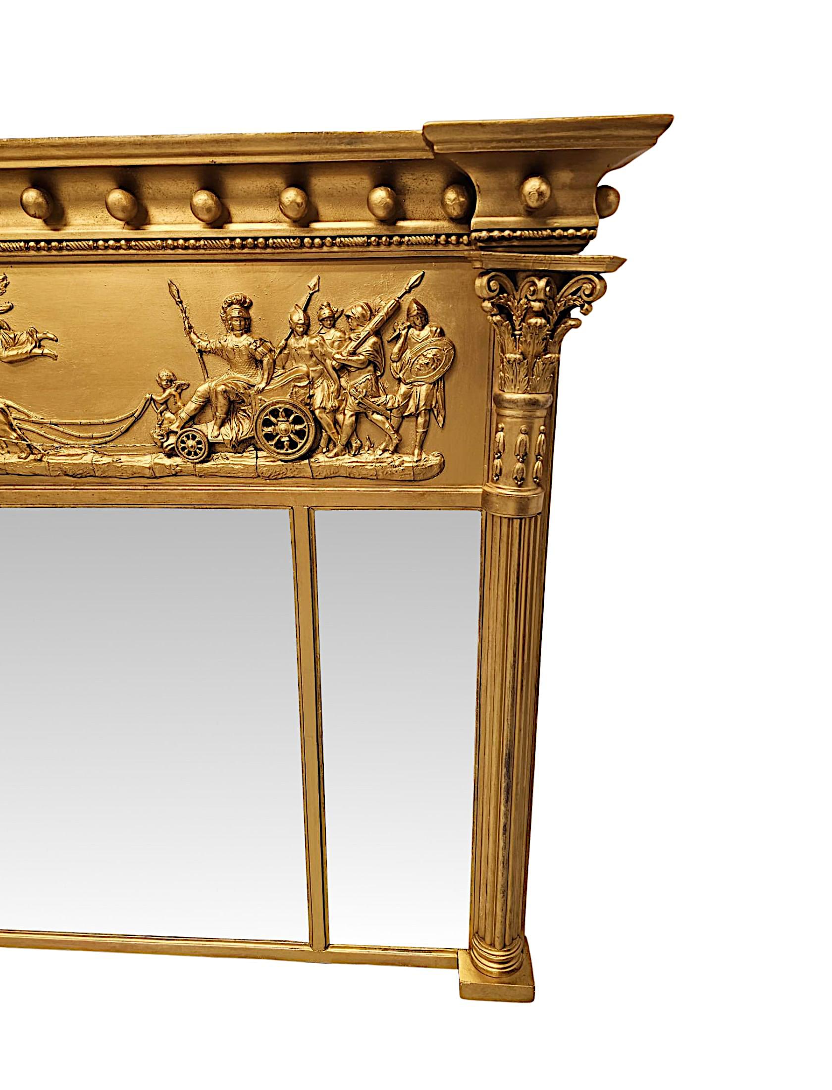 English 19th Century Giltwood Tryptych Glass Overmantel Mirror For Sale