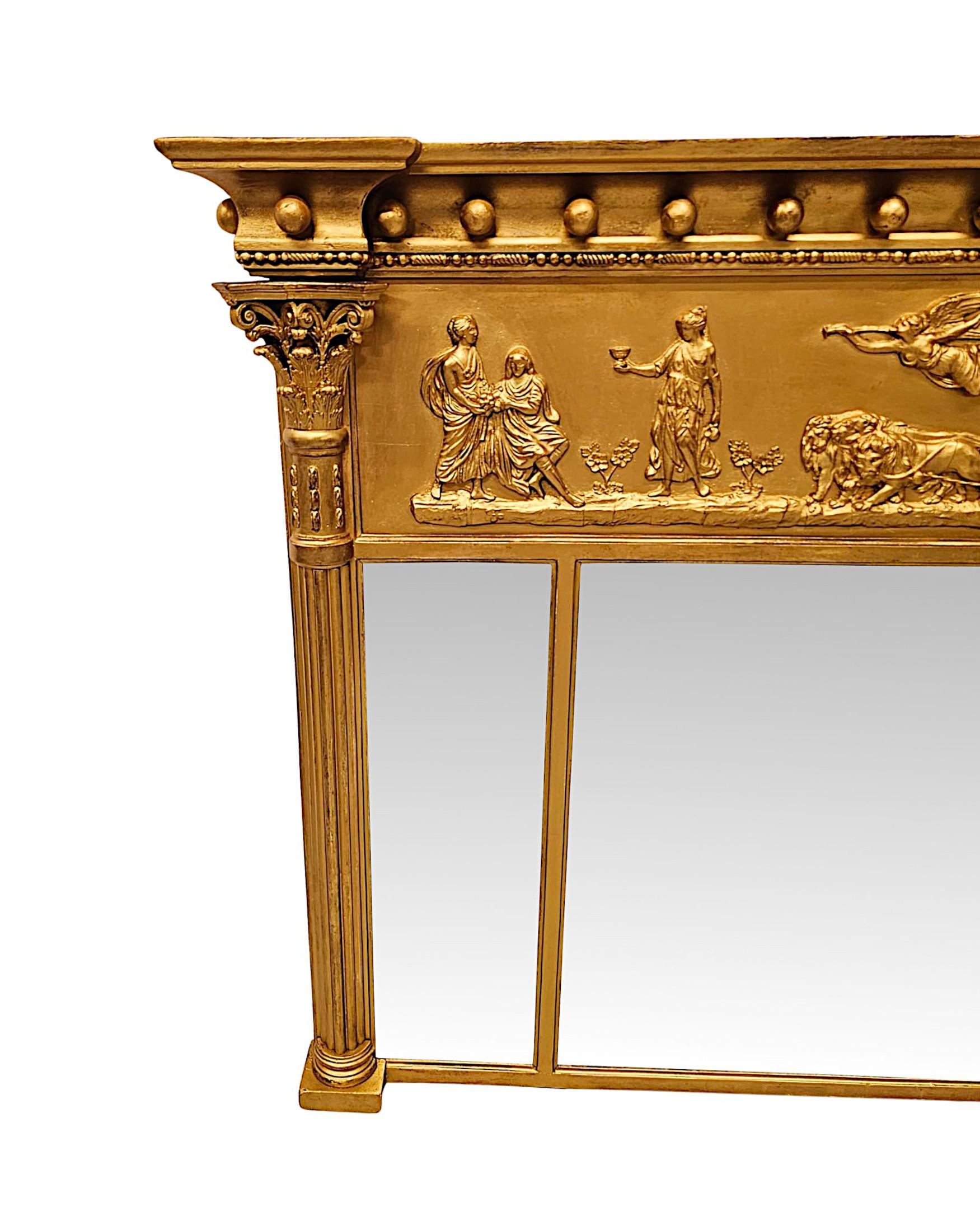 19th Century Giltwood Tryptych Glass Overmantel Mirror In Good Condition For Sale In Dublin, IE
