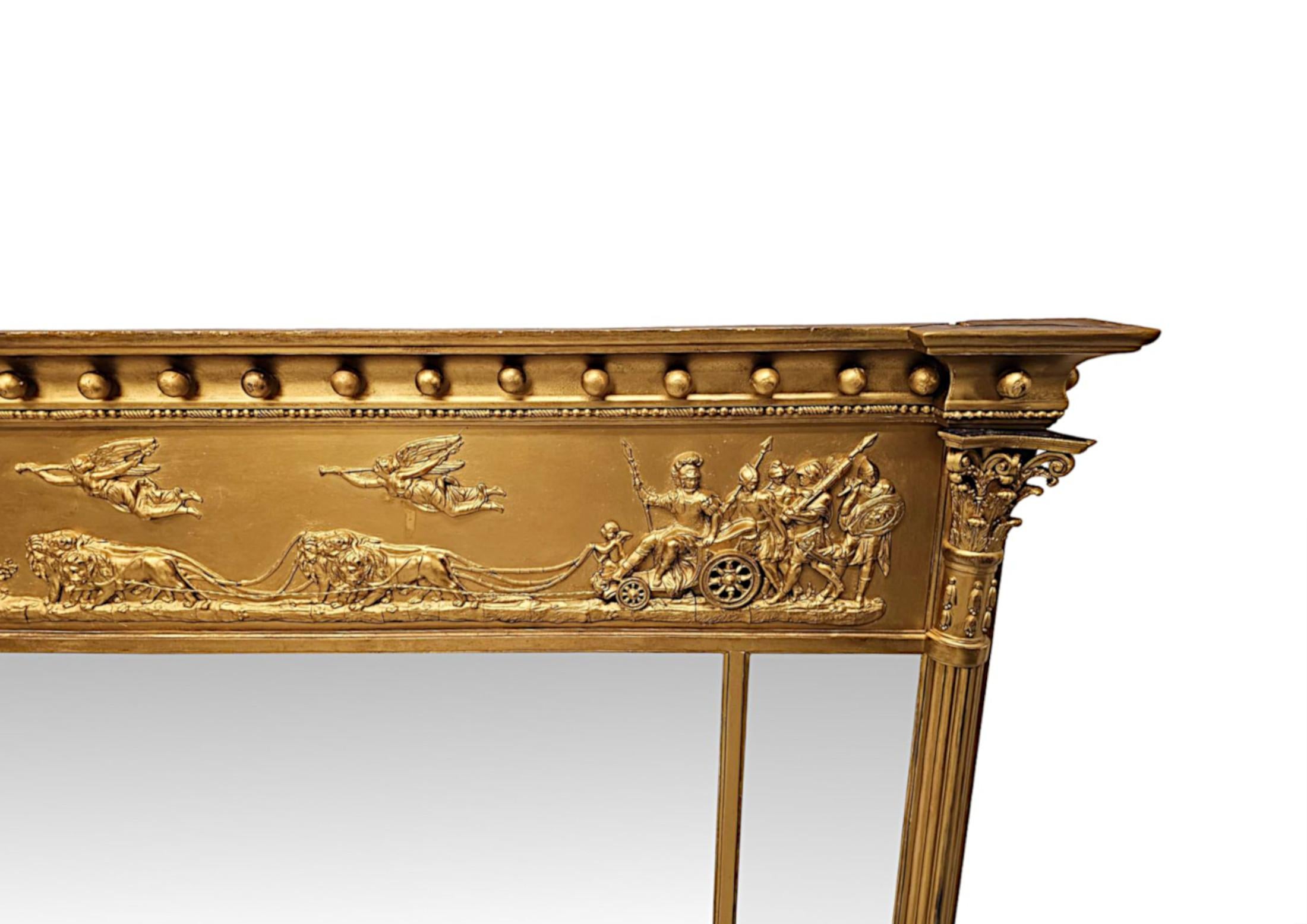 19th Century Giltwood Tryptych Glass Overmantel Mirror For Sale 1