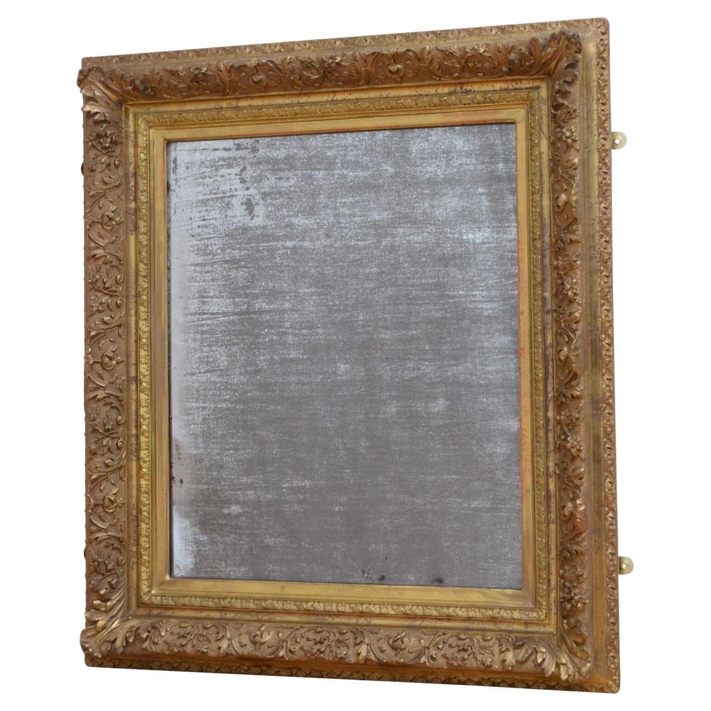 Espejo de pared de madera dorada del siglo XIX Espejo dorado