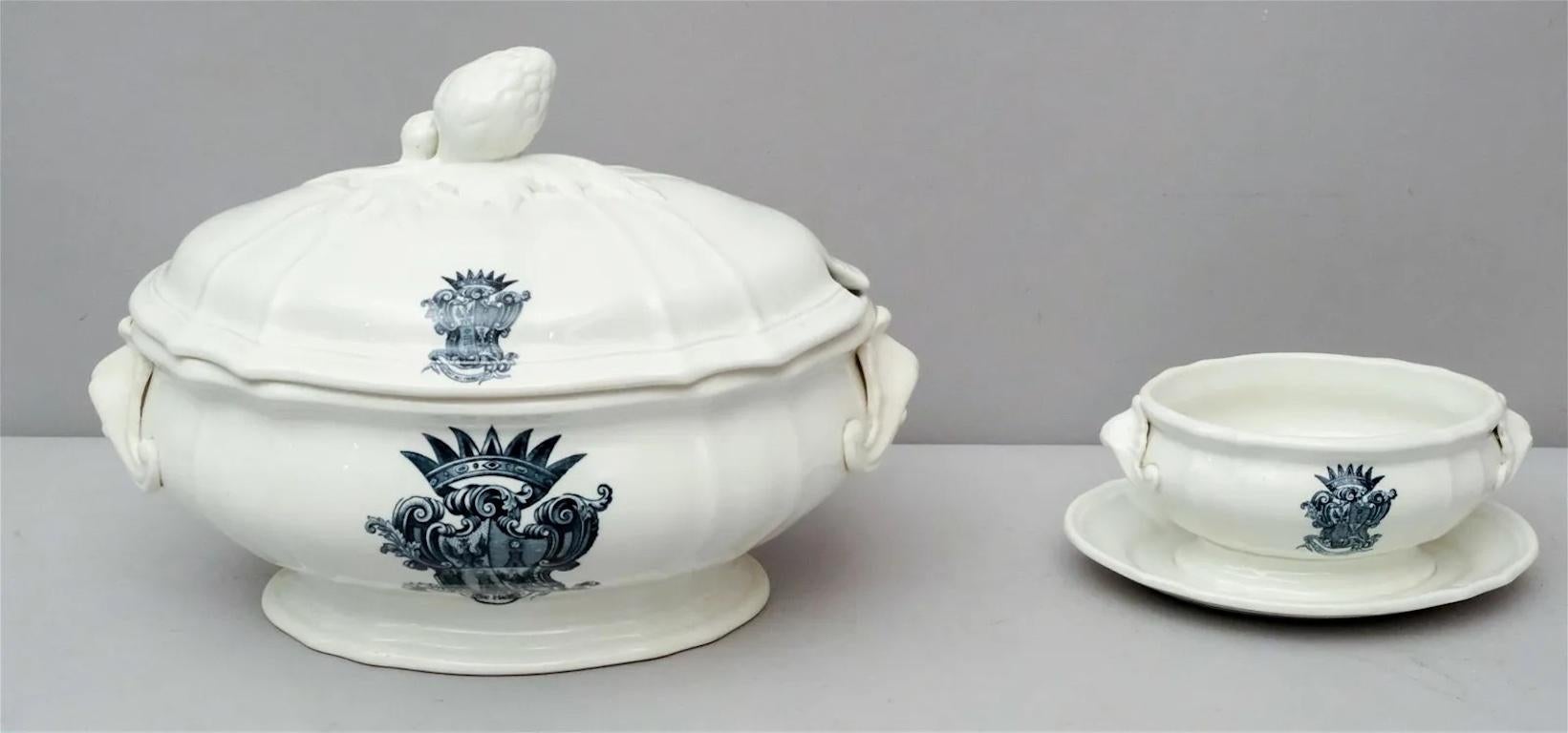 Baroque Revival 19th Century Ginori Armorial Porcelain Serving Pieces Platters and Tureen