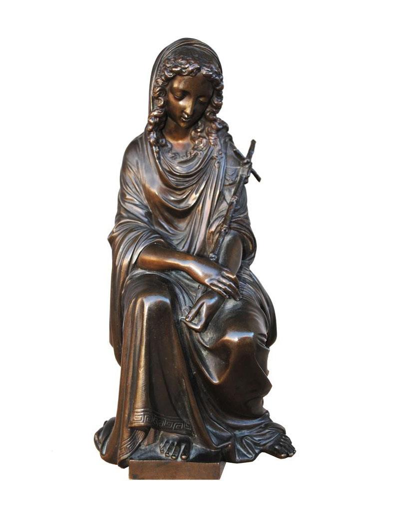 Bronze du 19ème siècle « Fille avec crucifix » de Duchoiselle 2
