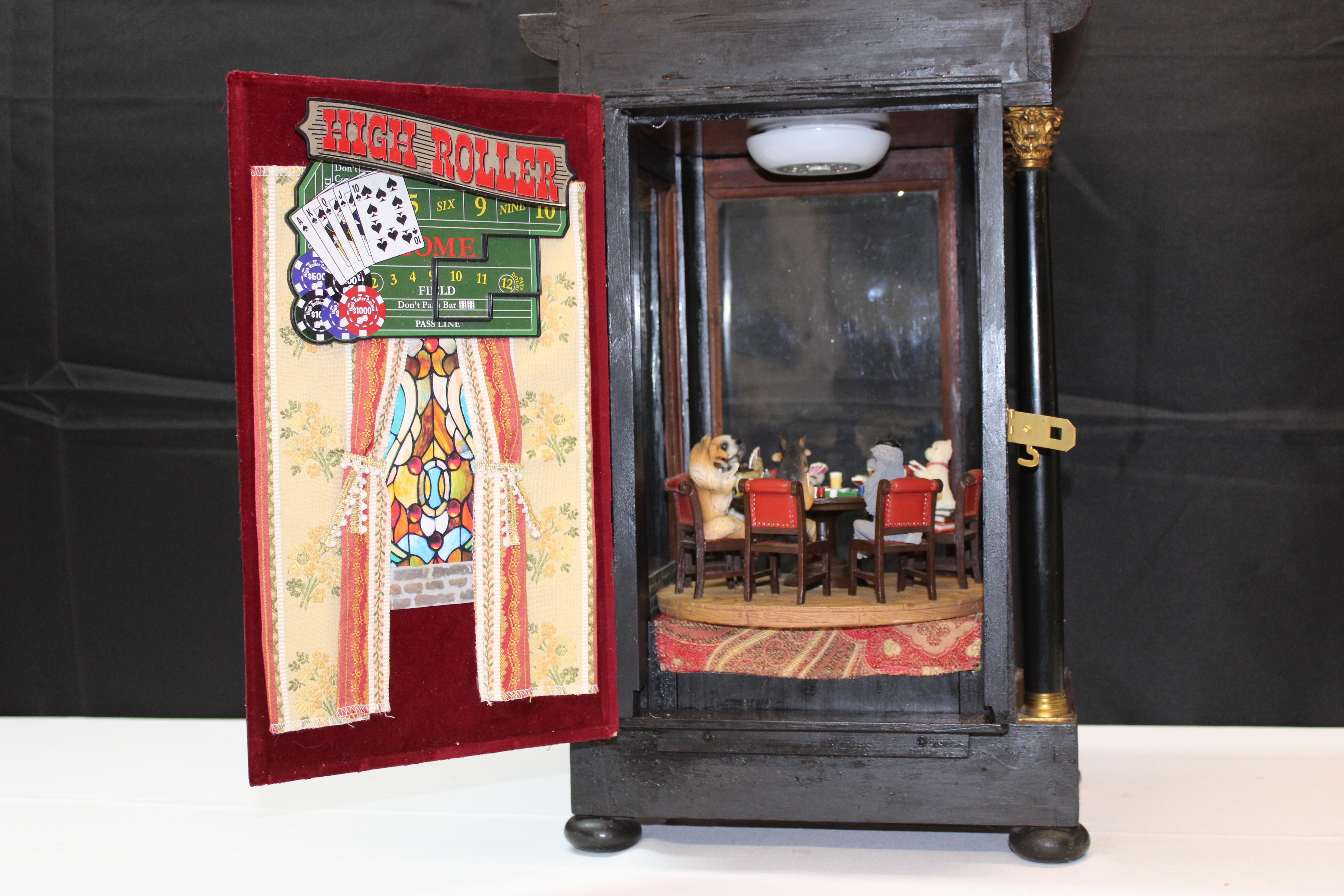 19th Century Glass and Mahogany Case, with Scene of Dogs Playing Cards 2