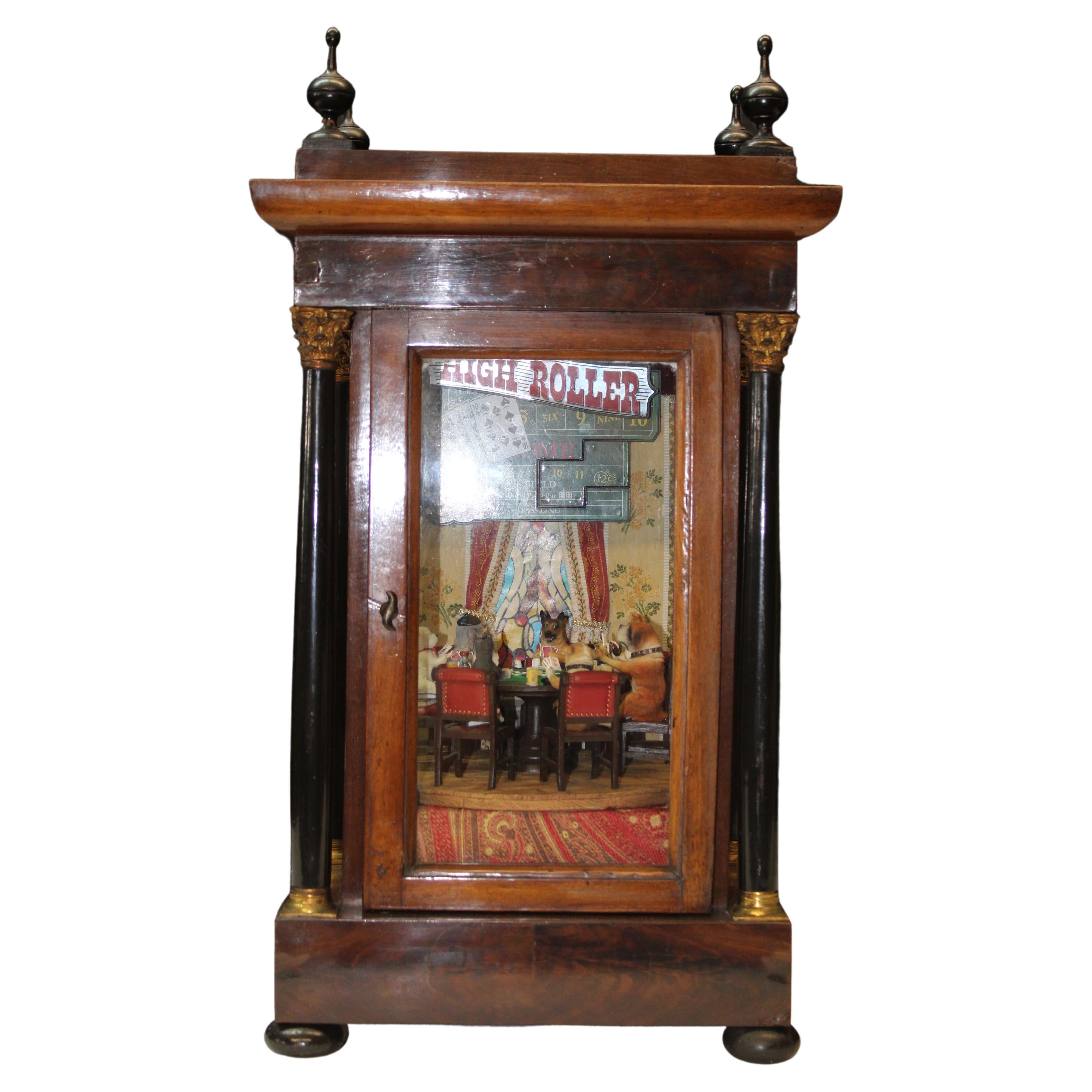 19th Century Glass and Mahogany Case, with Scene of Dogs Playing Cards