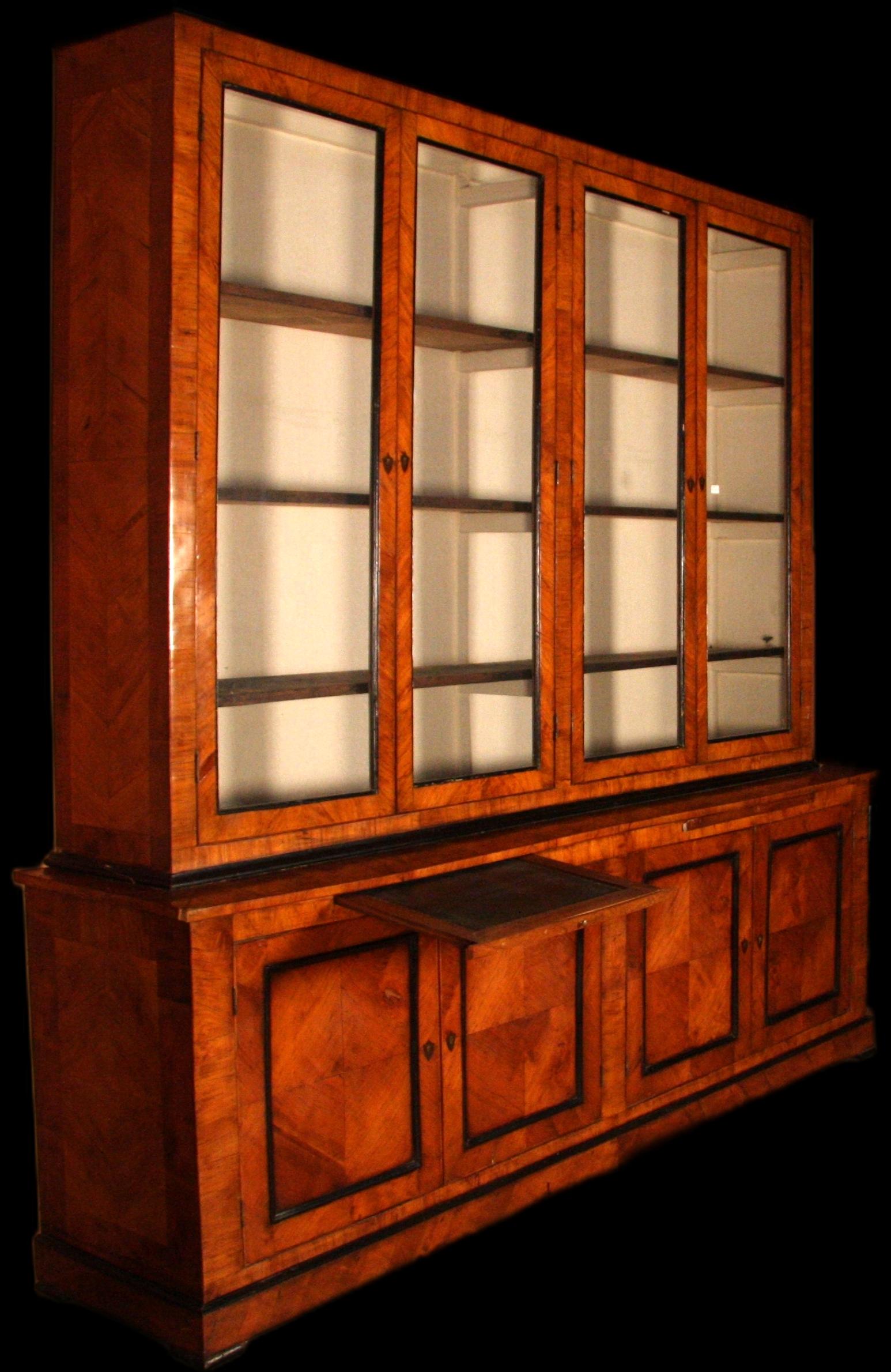 Italian 19th Century Glass Bookcase in Olive and Ebony Wood For Sale