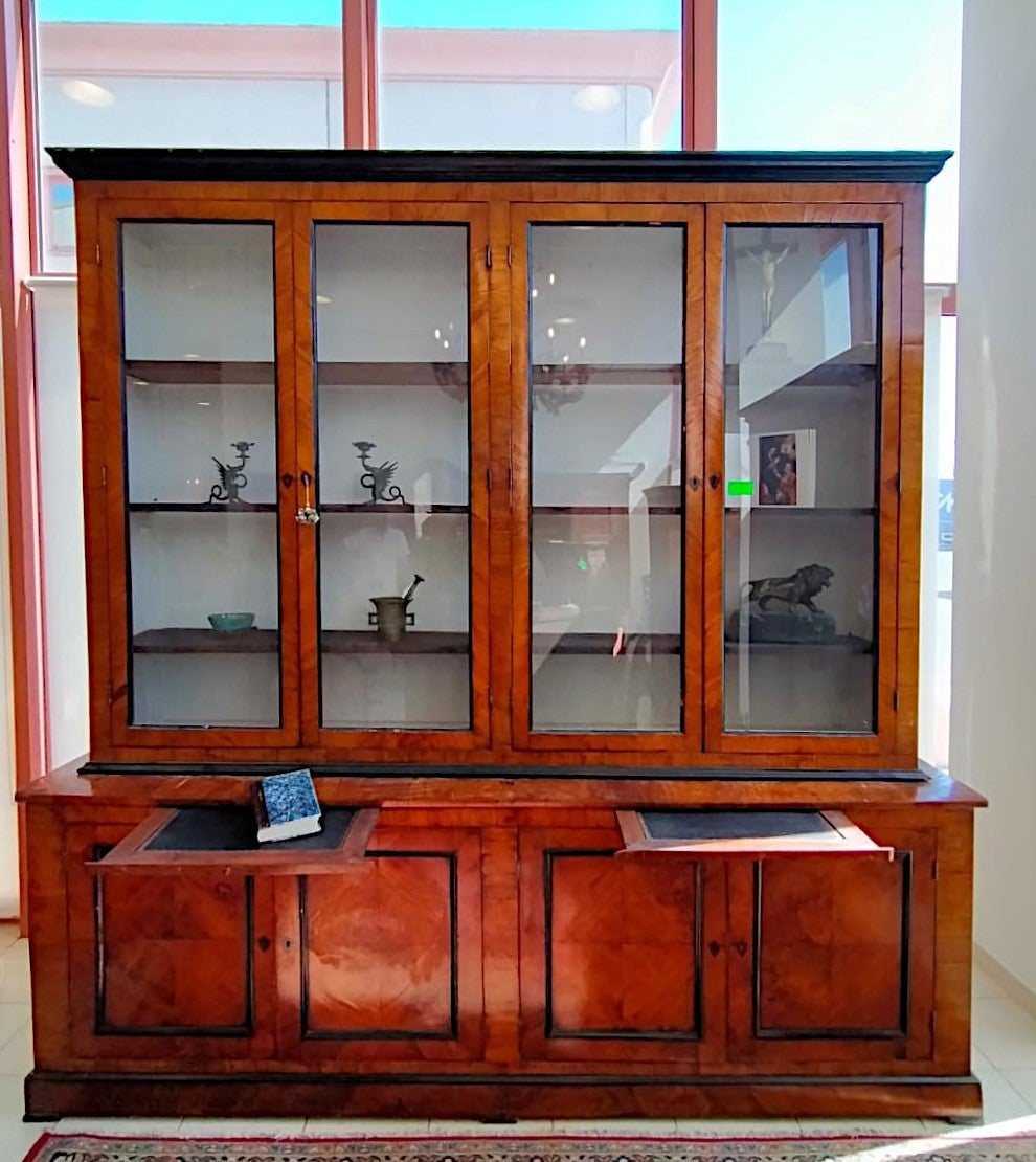 Bibliothèque en verre du 19e siècle en bois d'olivier et d'ébène en vente