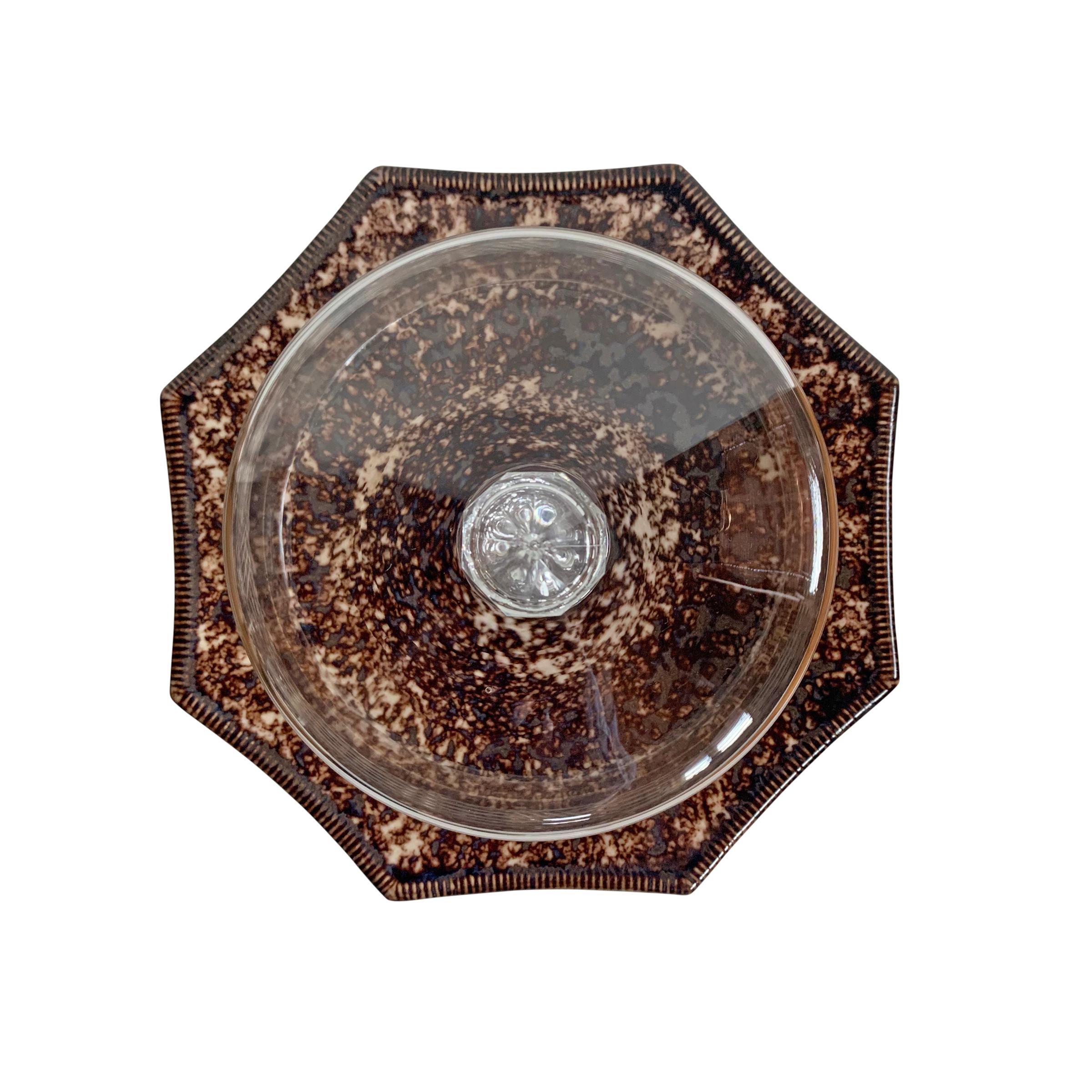Ceramic 19th Century Glass Cheese Dome and Spongeware Plate