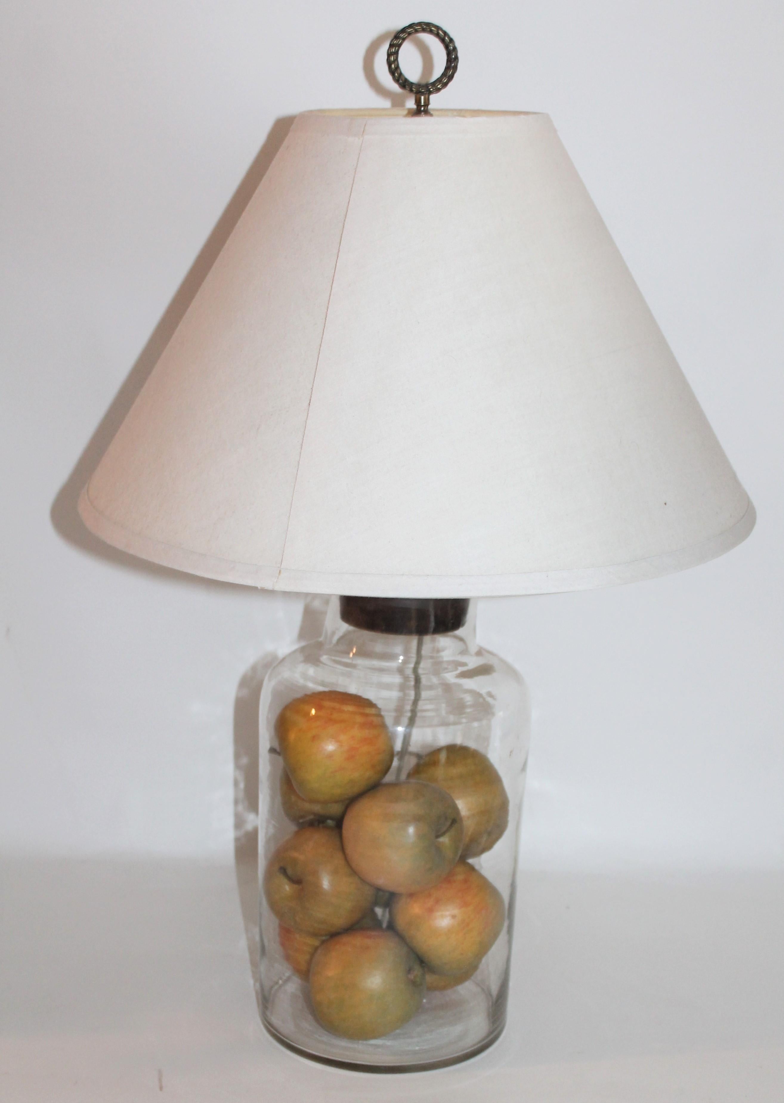 Late 19th Century 19th Century Glass Jar Lamp Hand Blown W/ Linen Shade For Sale