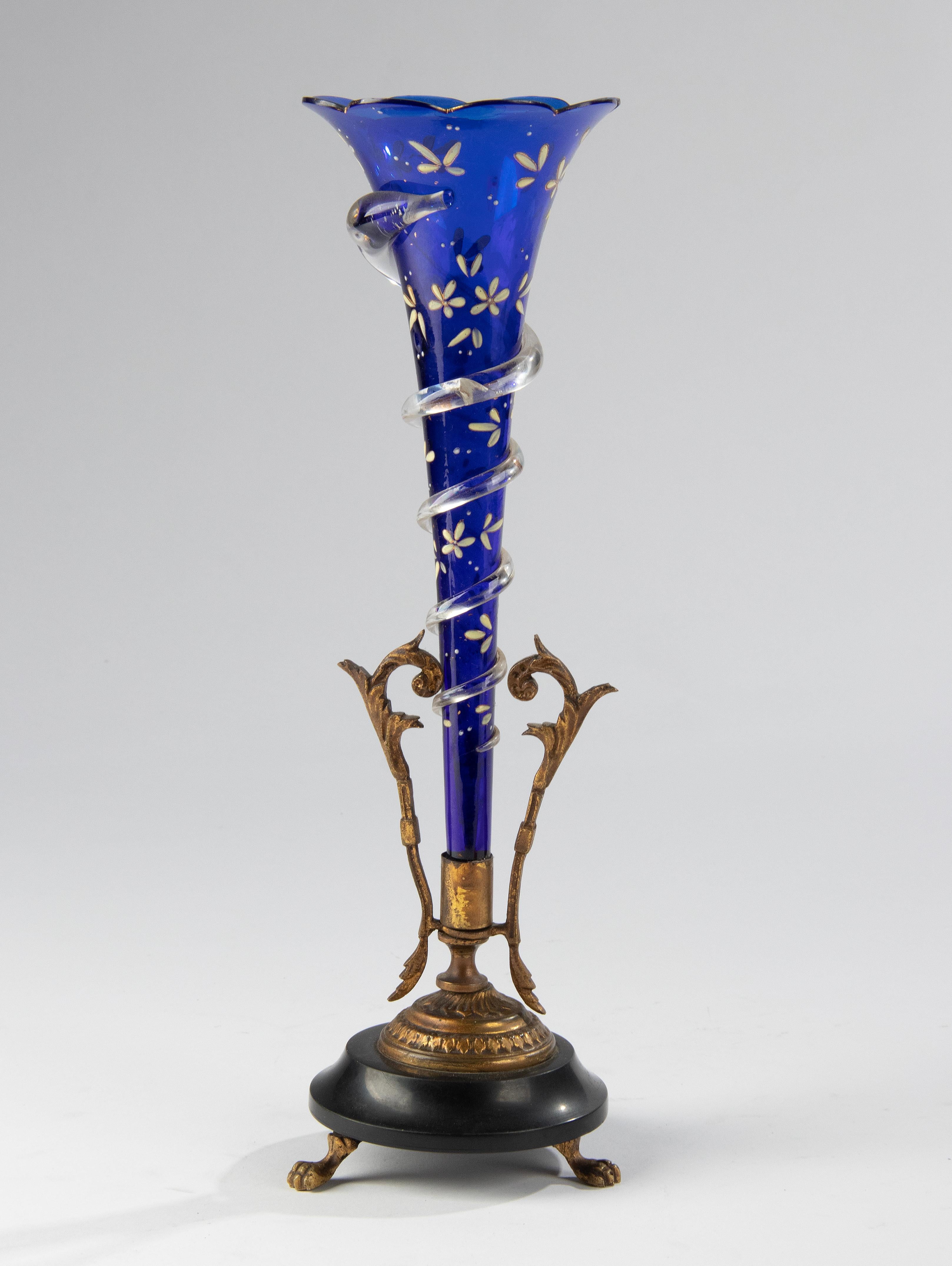 Napoleon III 19th Century Glass Painted Vase on Marble Foot For Sale