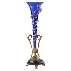 19th Century Glass Painted Vase on Marble Foot