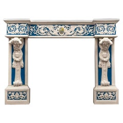19th Century Glazed Blue & White Pottery Fireplace, circa 1885