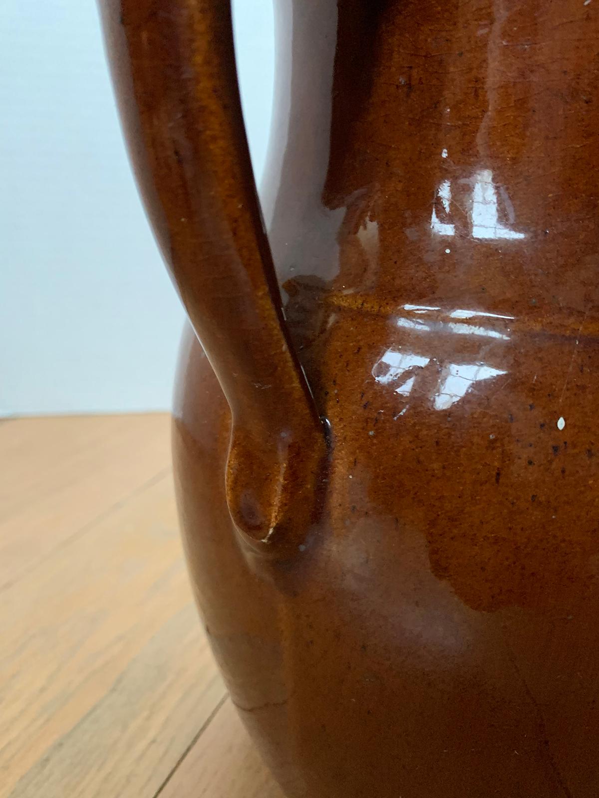 19th Century Glazed Brown Pottery Jug / Pitcher with Handle, Unmarked For Sale 7
