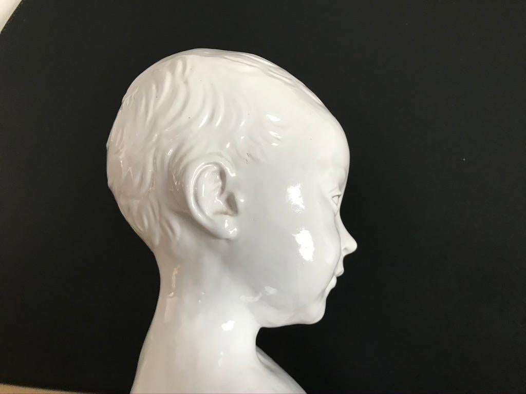 19th Century Glazed Ceramic Bust of a Boy by Cantagalli, Florence, Italy For Sale 5