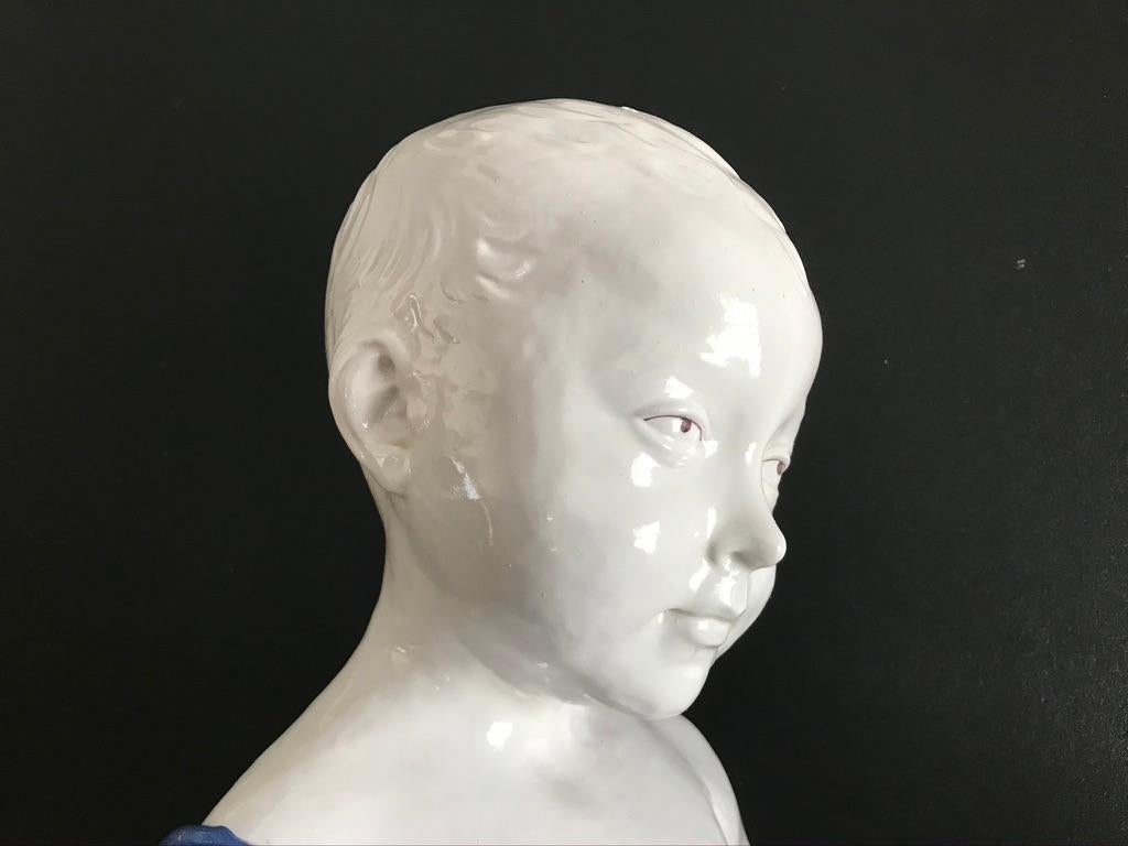 19th Century Glazed Ceramic Bust of a Boy by Cantagalli, Florence, Italy For Sale 7