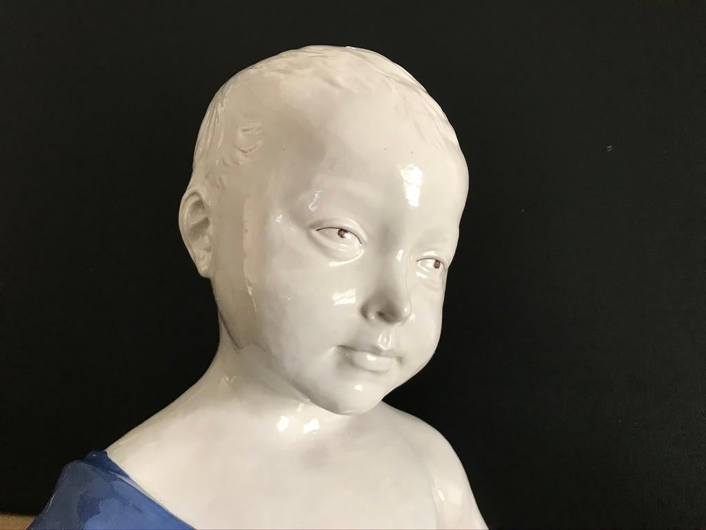 19th Century Glazed Ceramic Bust of a Boy by Cantagalli, Florence, Italy For Sale 8