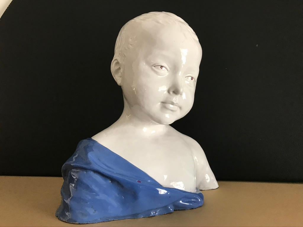 19th Century Glazed Ceramic Bust of a Boy by Cantagalli, Florence, Italy For Sale 9