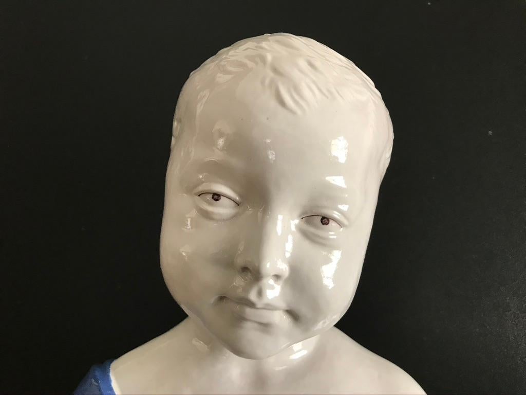19th Century Glazed Ceramic Bust of a Boy by Cantagalli, Florence, Italy For Sale 15