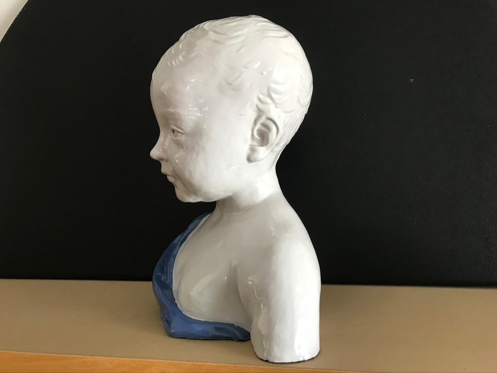 19th Century Glazed Ceramic Bust of a Boy by Cantagalli, Florence, Italy In Good Condition For Sale In Stamford, CT