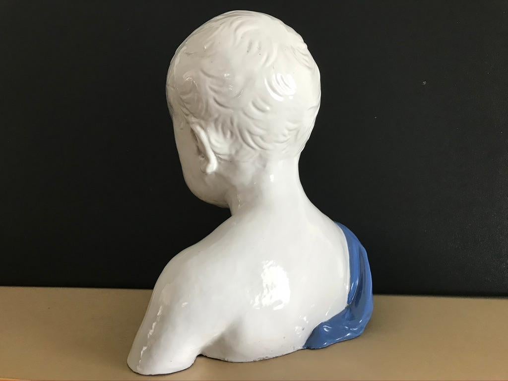 19th Century Glazed Ceramic Bust of a Boy by Cantagalli, Florence, Italy For Sale 1