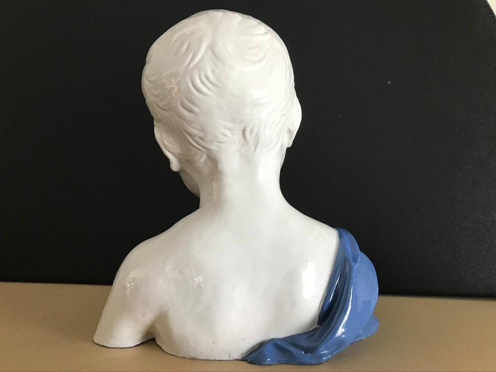 19th Century Glazed Ceramic Bust of a Boy by Cantagalli, Florence, Italy For Sale 2