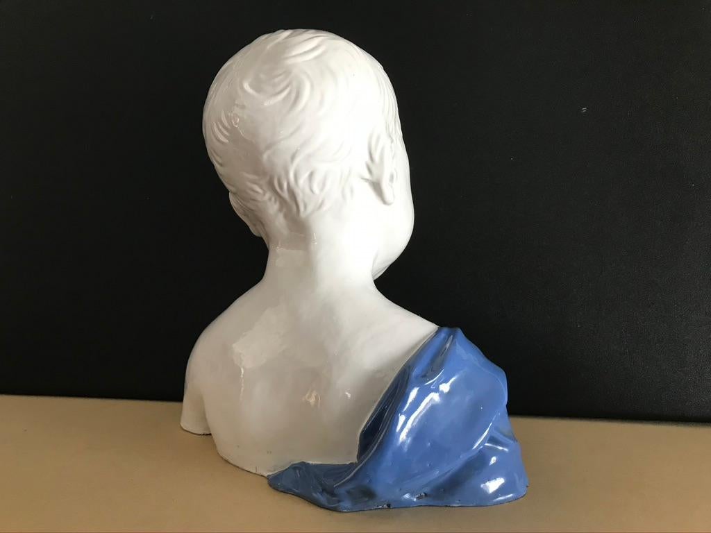 19th Century Glazed Ceramic Bust of a Boy by Cantagalli, Florence, Italy For Sale 3
