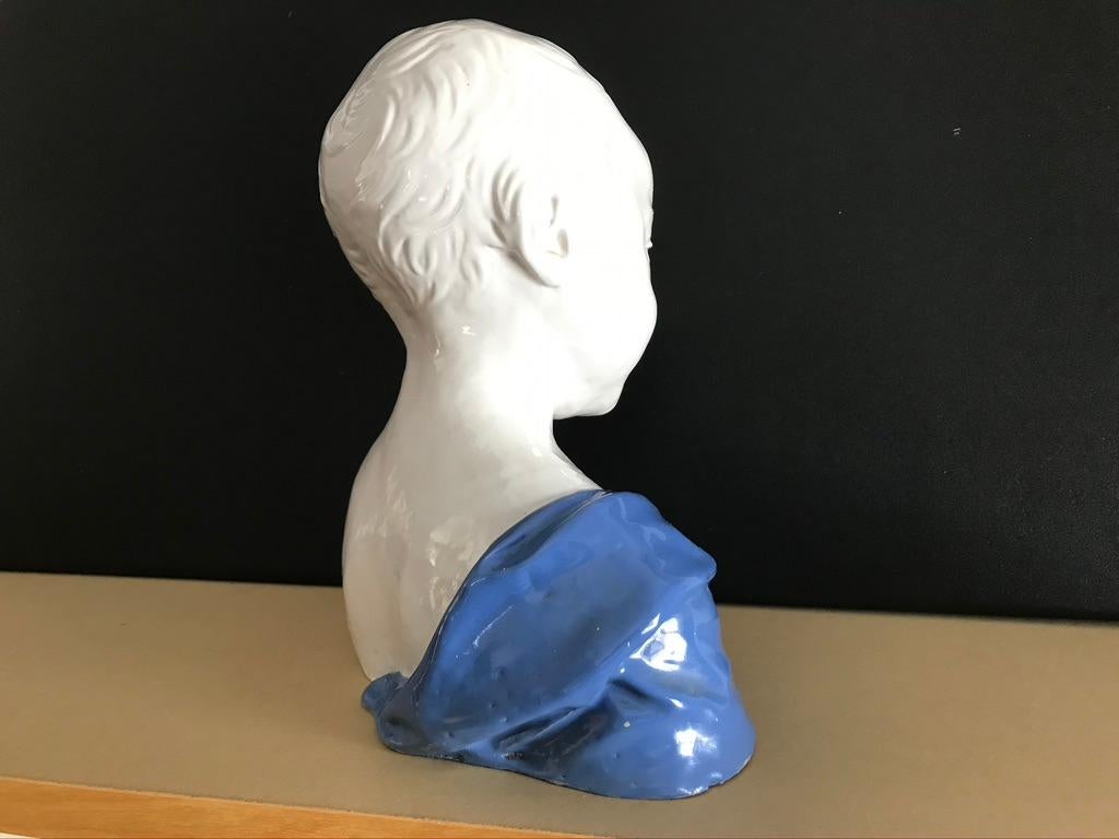 19th Century Glazed Ceramic Bust of a Boy by Cantagalli, Florence, Italy For Sale 4