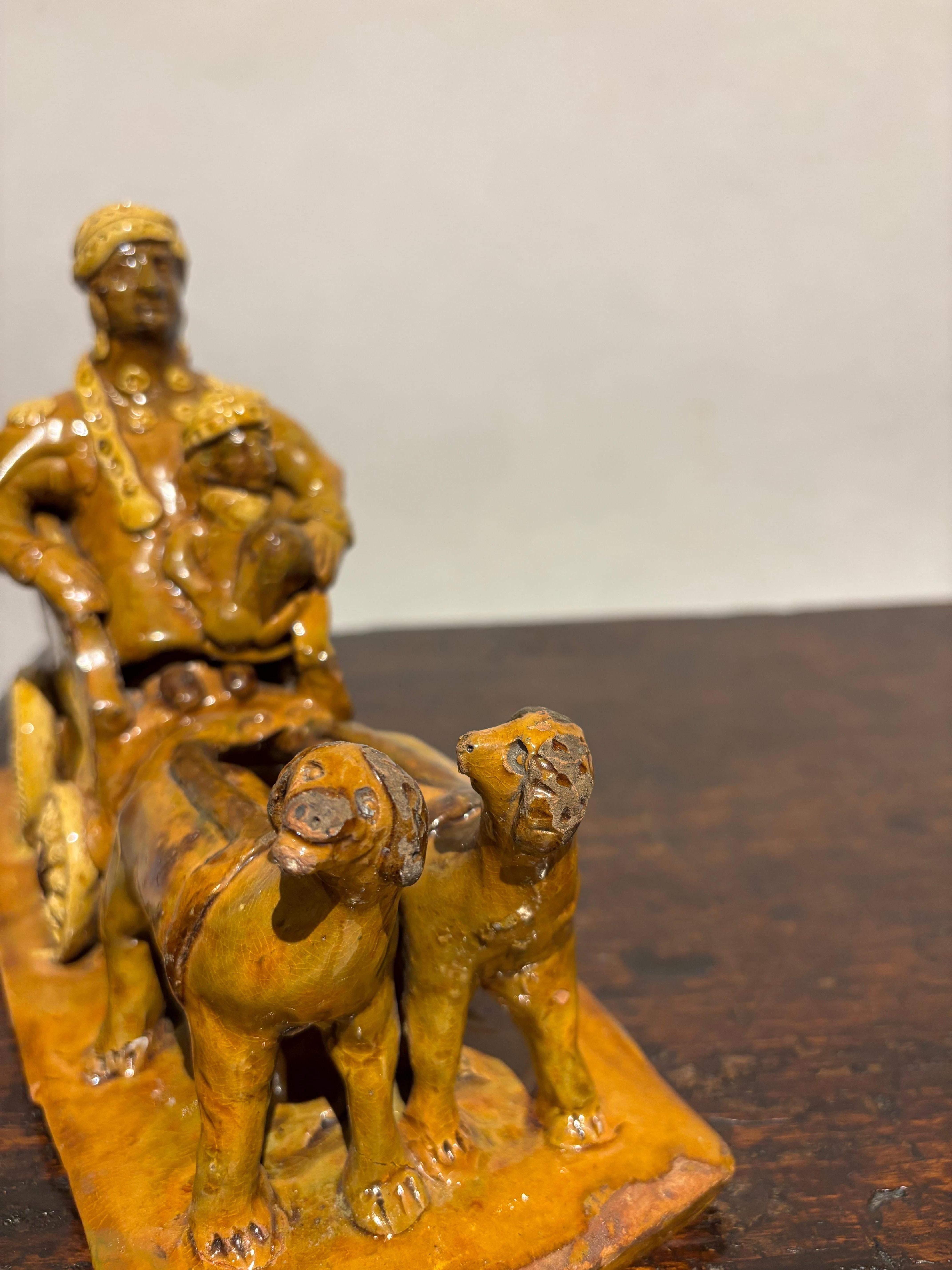 Carro in ceramica smaltata del XIX secolo trainato da due cani in vendita 4