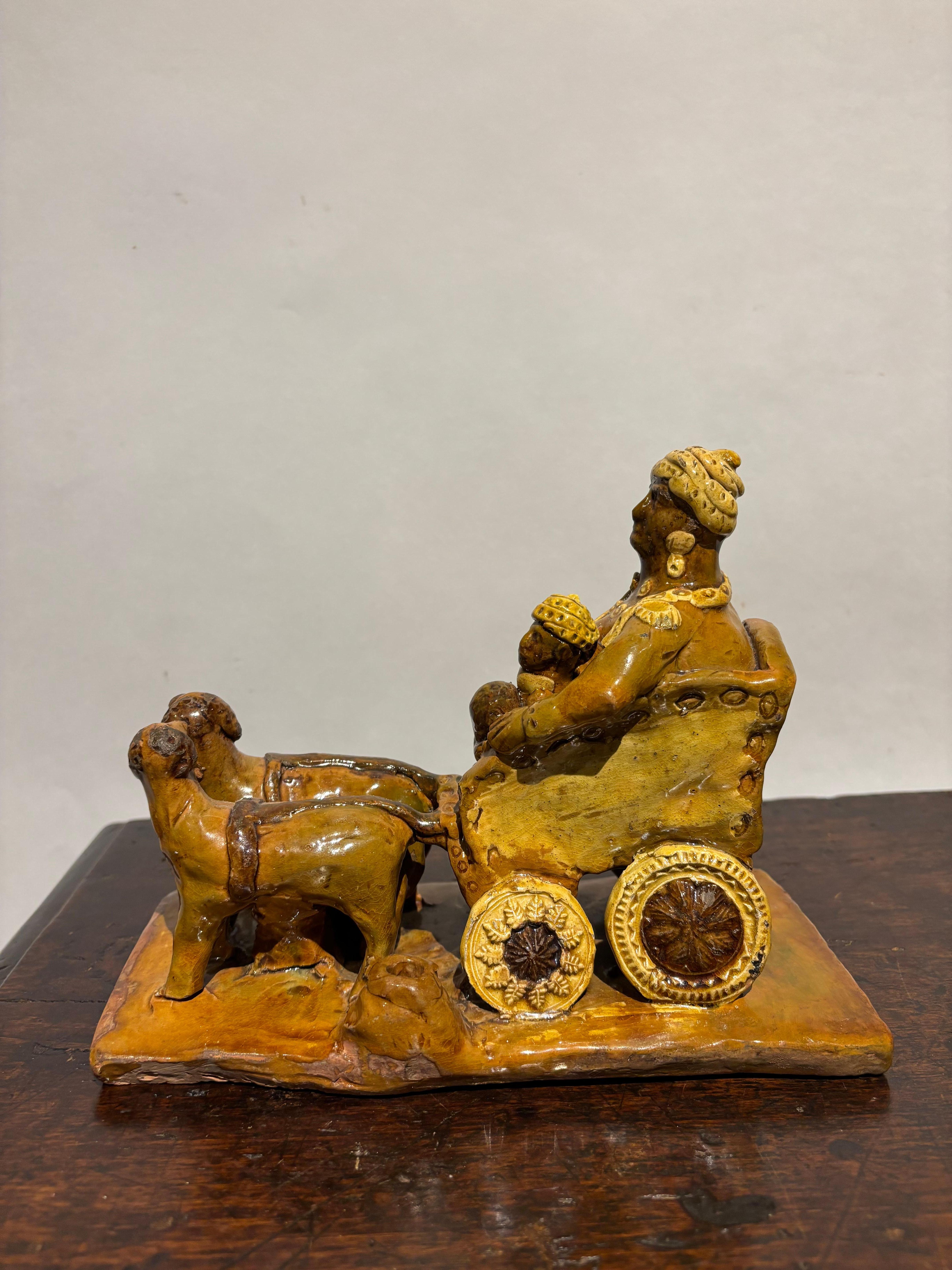 Europeo Carro in ceramica smaltata del XIX secolo trainato da due cani in vendita