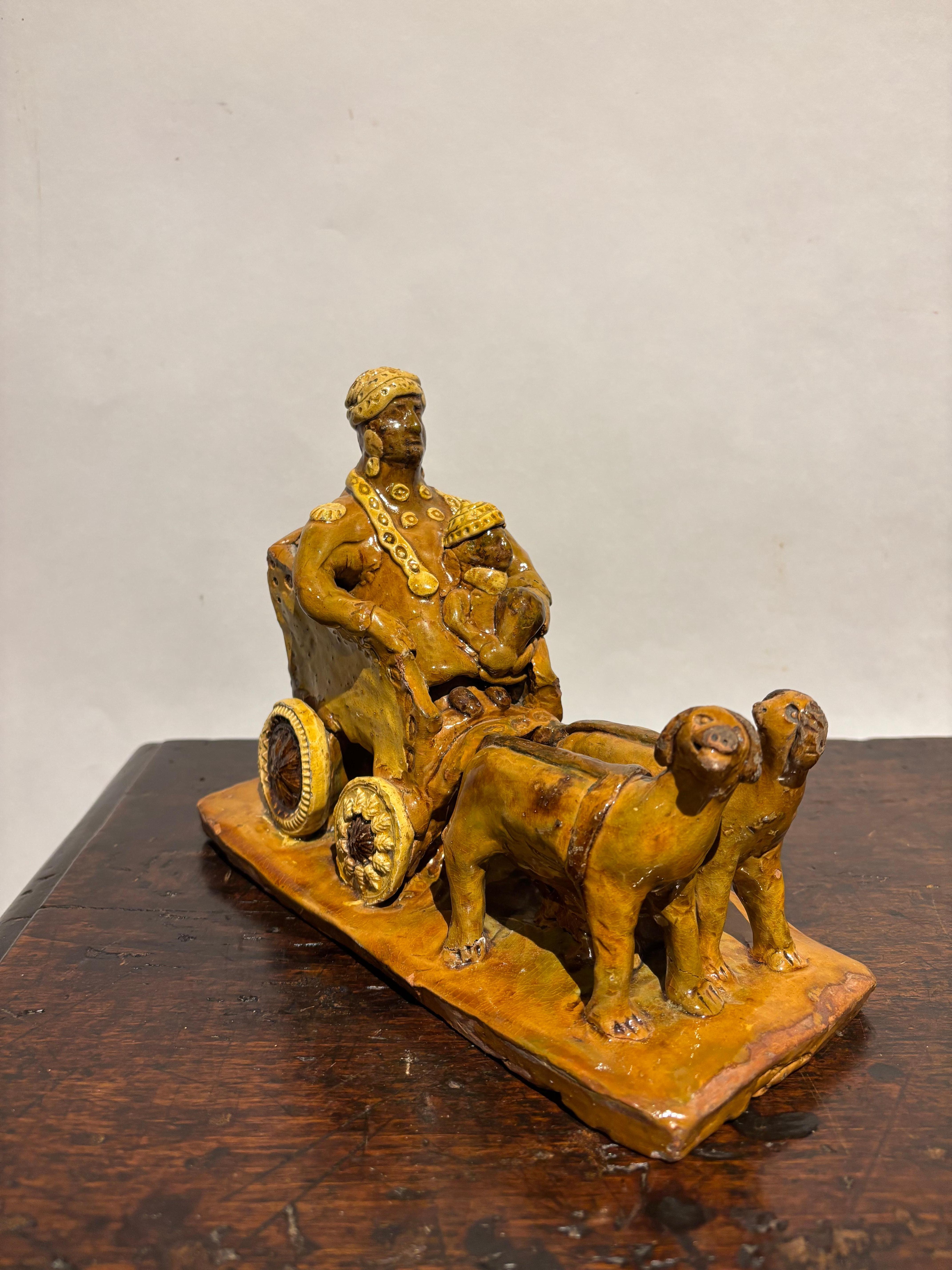 Smaltato Carro in ceramica smaltata del XIX secolo trainato da due cani in vendita