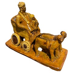 19th Century Glazed Ceramic Wagon Pulled By Two Dogs 19th Century Glazed Ceramic Wagon Pulled By Two Dogs