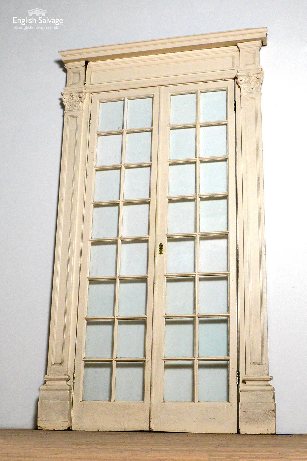 Pine 19th Century Glazed Doors in Decorative Surround For Sale