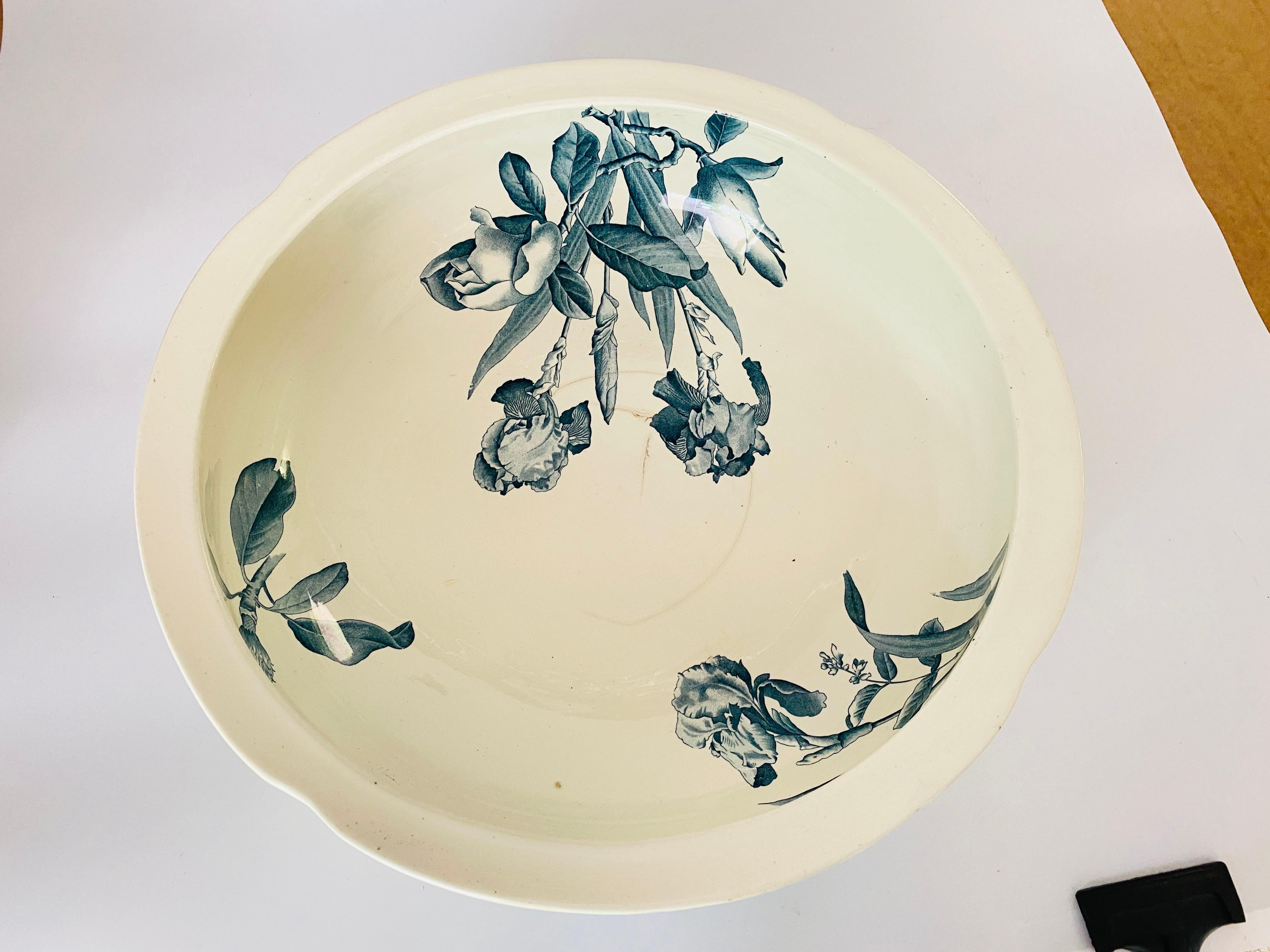 Late 19th Century 19th Century Glazed Large Ceramic Basin by Magnolia B.F.K For Sale