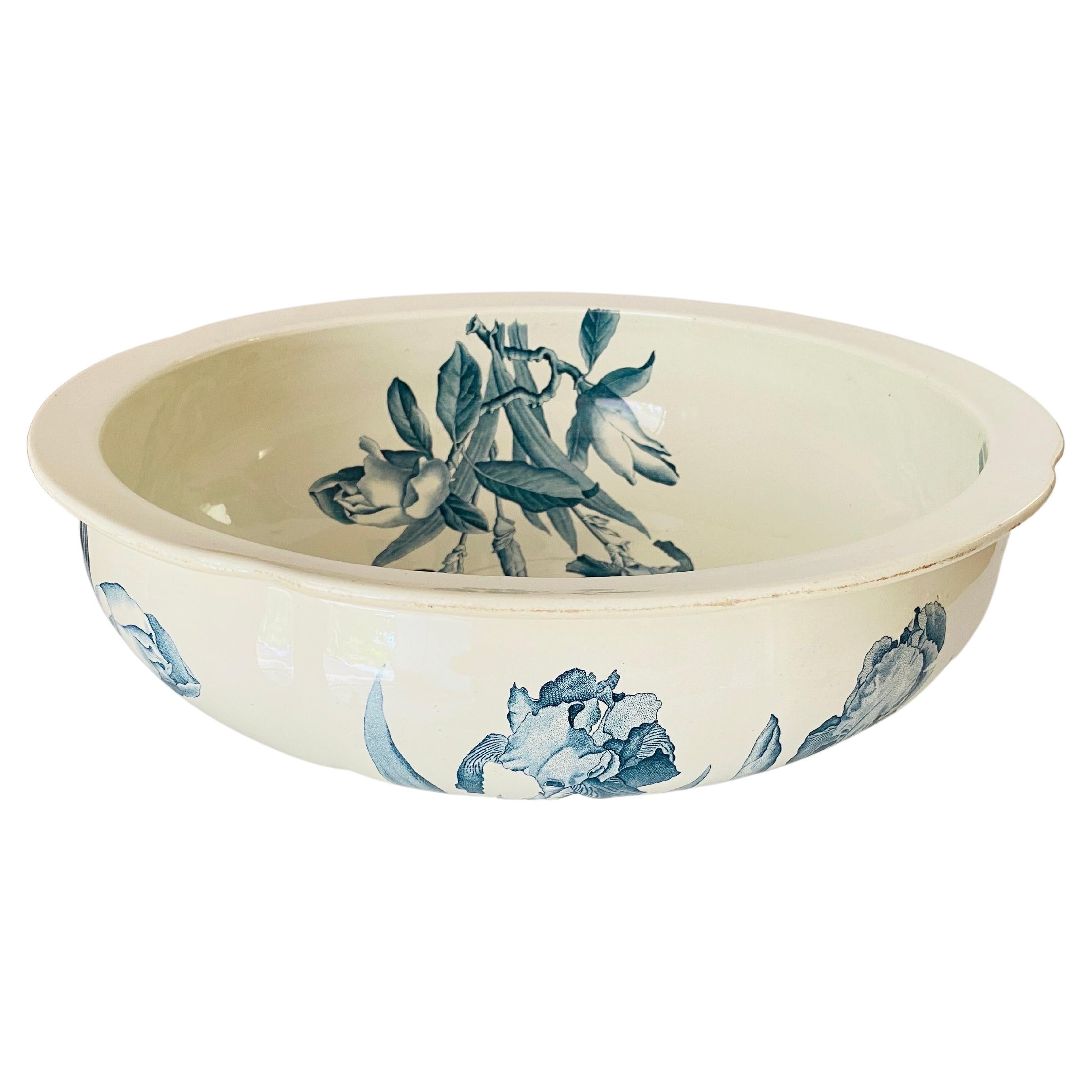 19th Century Glazed Large Ceramic Basin by Magnolia B.F.K For Sale
