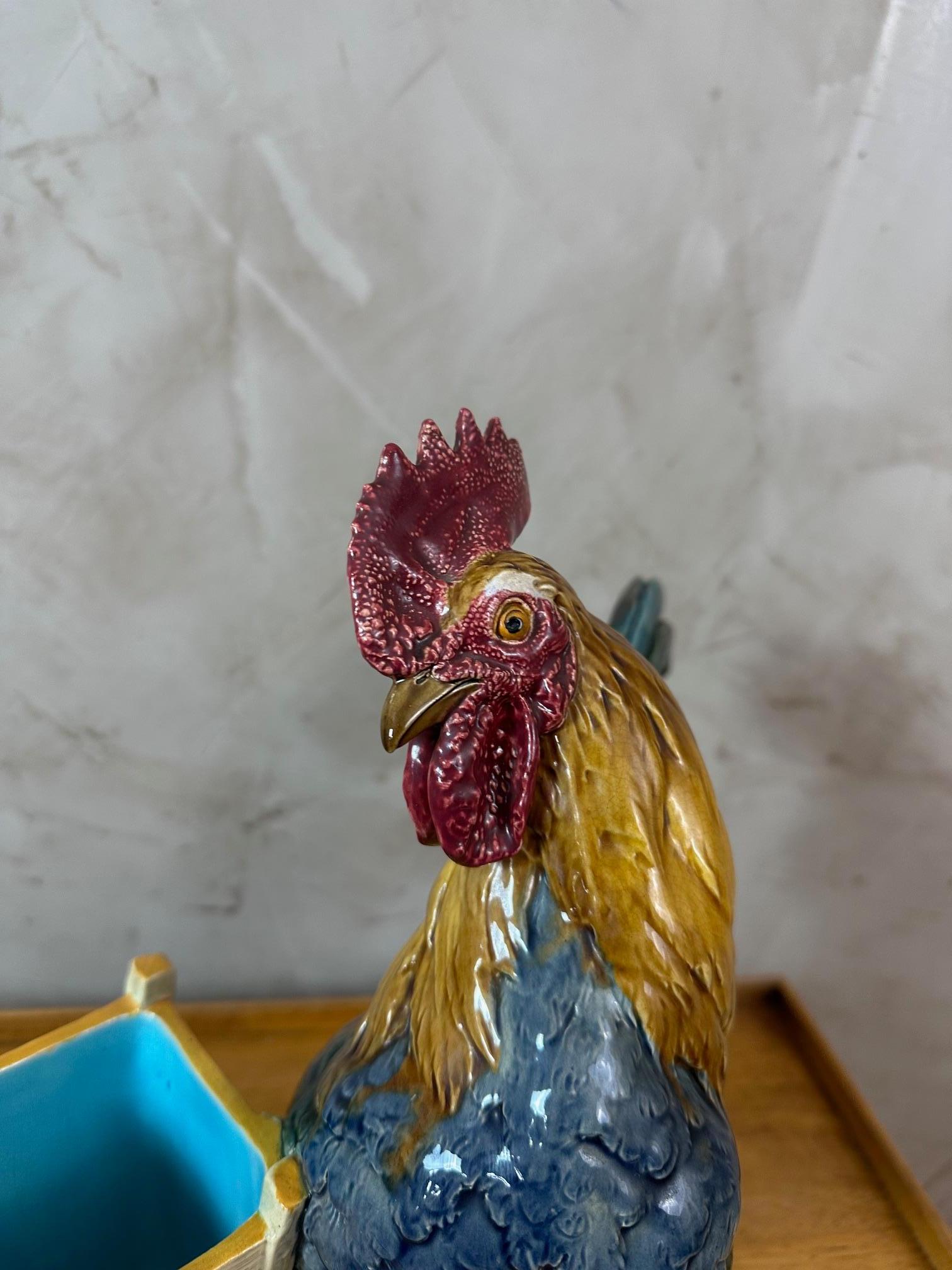 Majolique Jardinière de coq émaillée du 19e siècle, années 1870 en vente