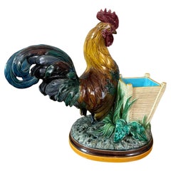 Antique 19th century Glazed Majolica Rooster Planter, 1870s