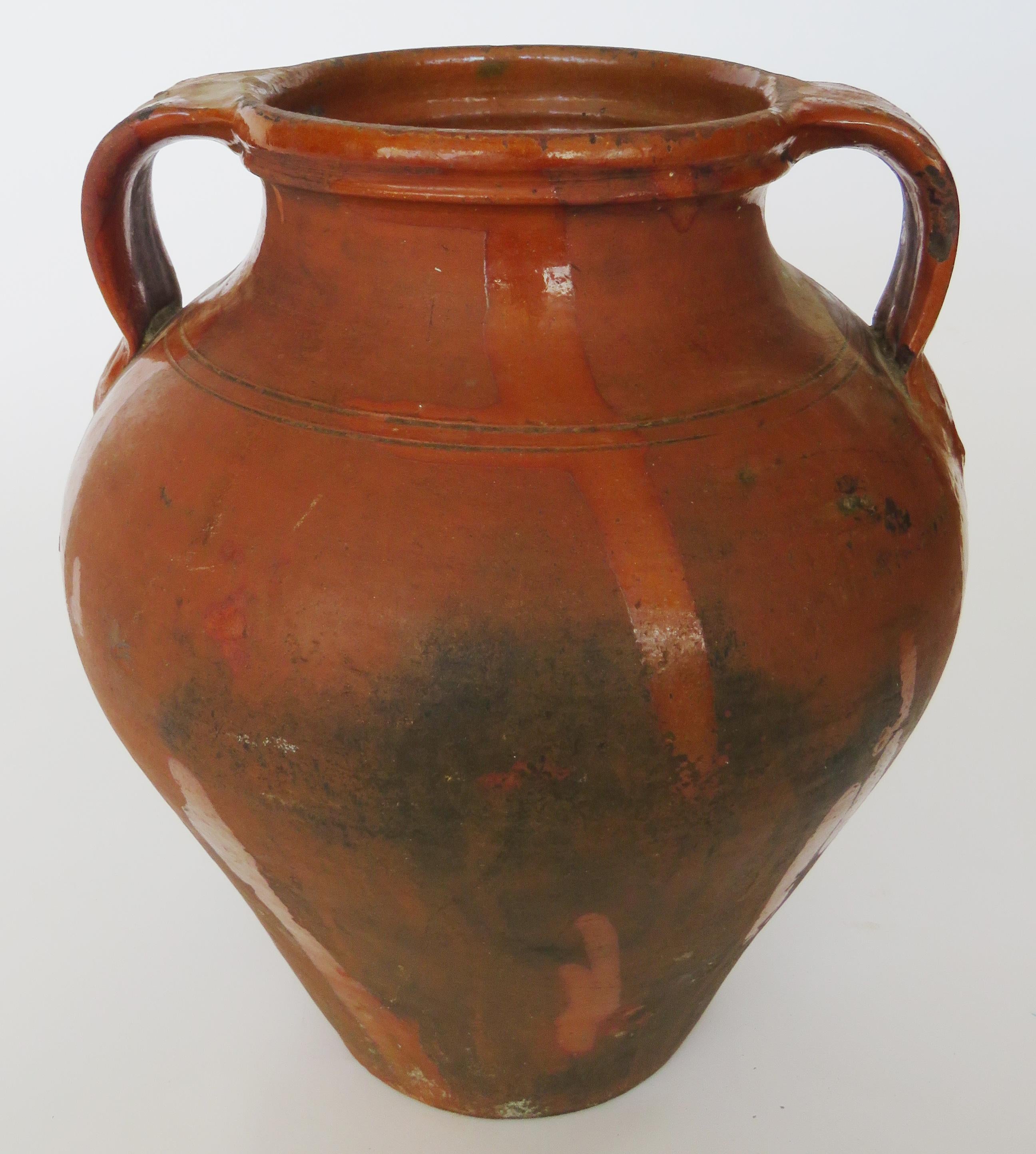Terracotta 19th Century Glazed Olives Pot For Sale